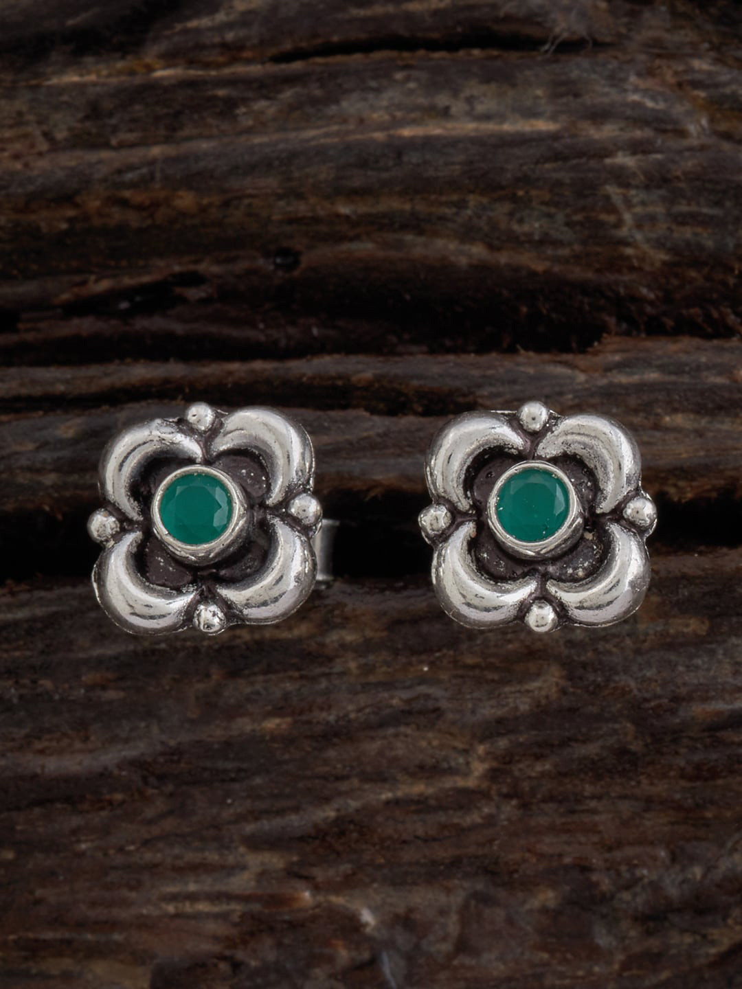 

Kushal's Fashion Jewellery Rhodium-Plated Oxidise Polish 92.5 Pure Silver Studs Earring, Green