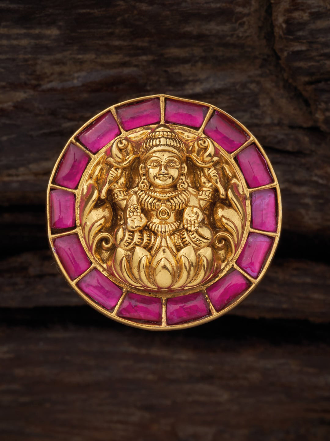 

Kushal's Fashion Jewellery 92.5 Silver Rhodium-Plated Stone Studded Temple Finger Ring, Pink