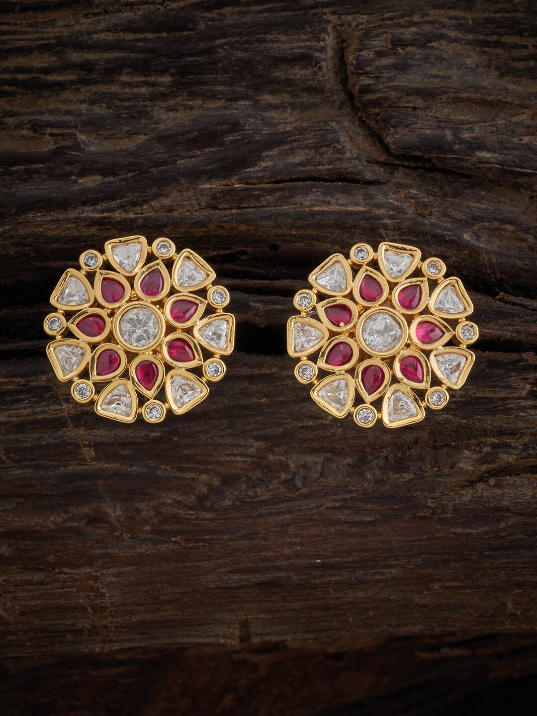 

Kushal's Fashion Jewellery Floral Kundan Studs Earrings, Red
