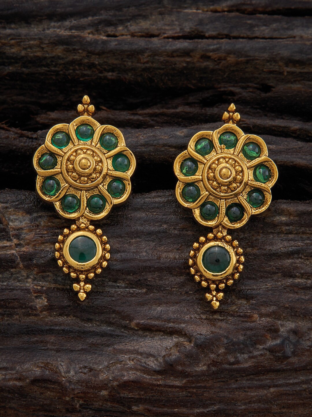 

Kushal's Fashion Jewellery Stone Studded Floral Drop Earrings, Green