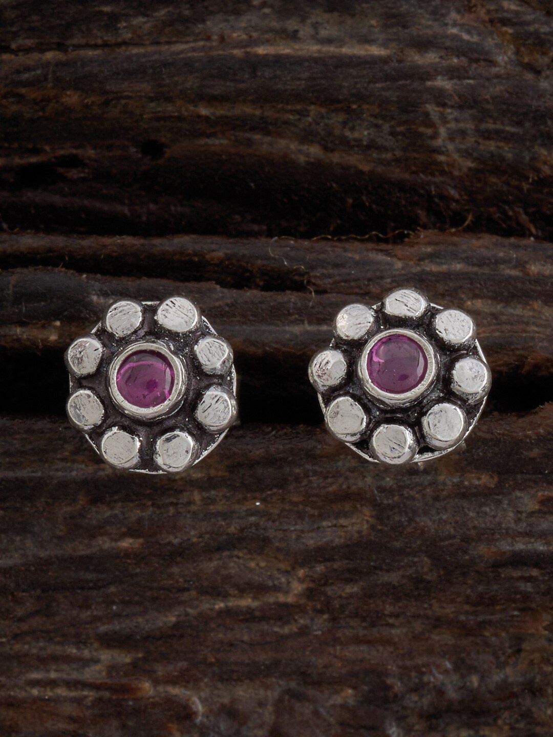 

Kushal's Fashion Jewellery 92.5 Pure Silver Rhodium-Plated Contemporary Studs Earrings, Red