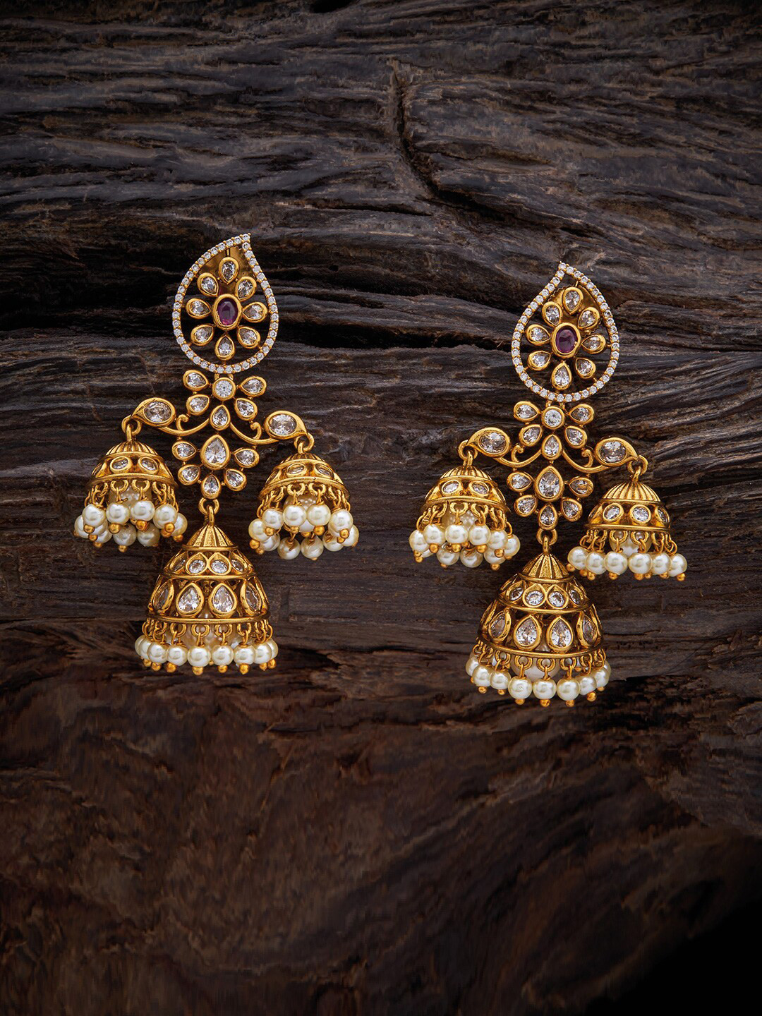 

Kushal's Fashion Jewellery Gold-Plated Contemporary Jhumkas, Red
