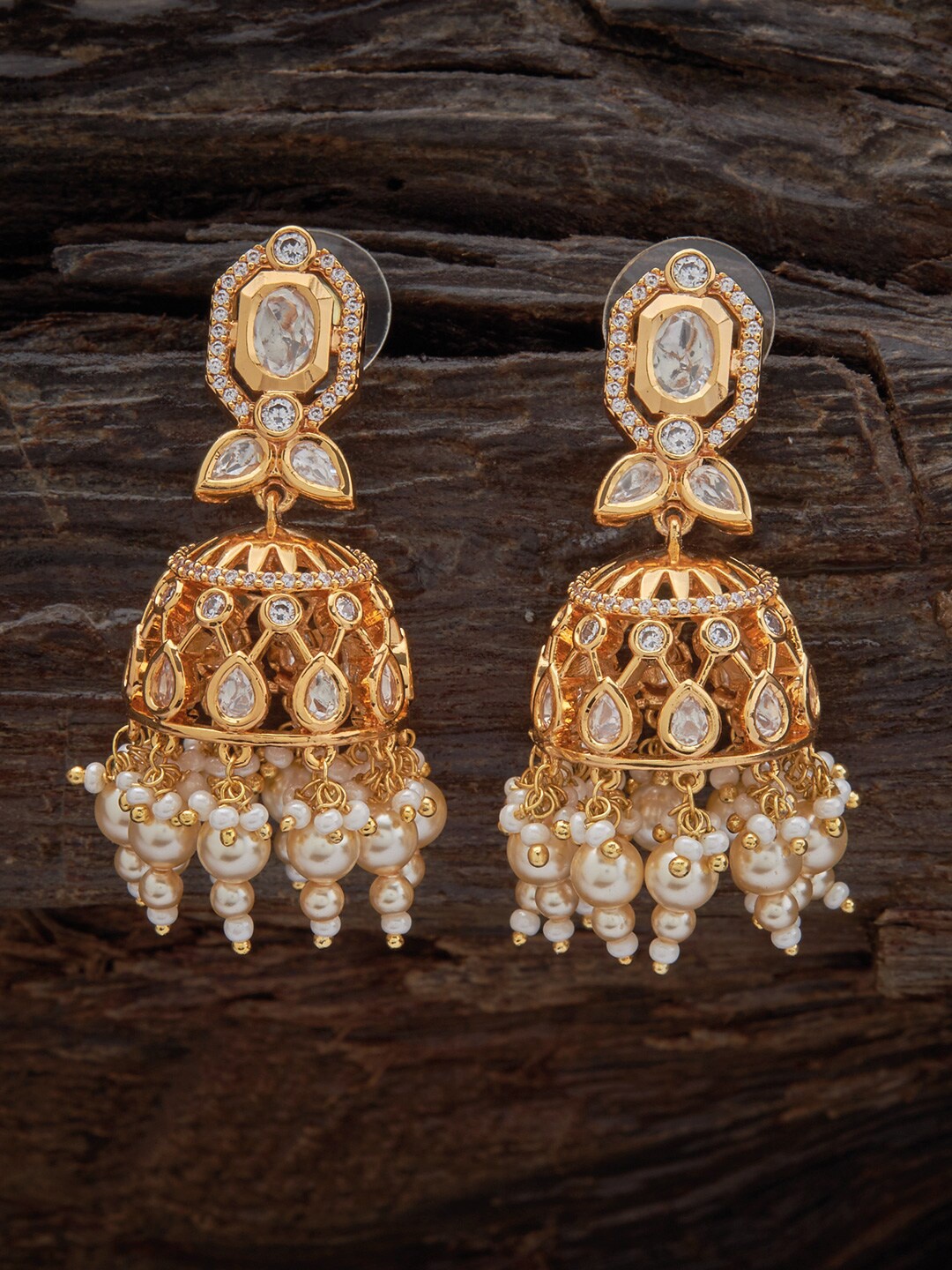 

Kushal's Fashion Jewellery Copper Contemporary Jhumkas Earrings, White