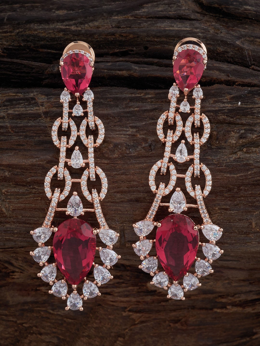 

Kushal's Fashion Jewellery Rose Gold-Plated Contemporary Drop Earrings, Red