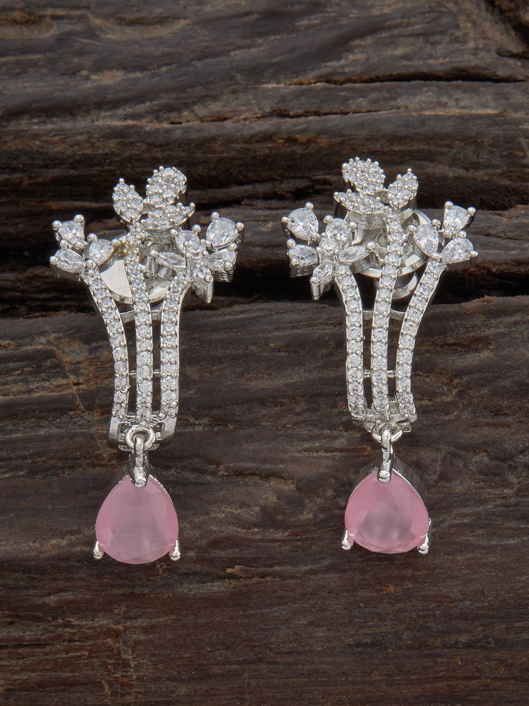 

Kushal's Fashion Jewellery Rhodium Plated Contemporary Drop Earrings, Pink