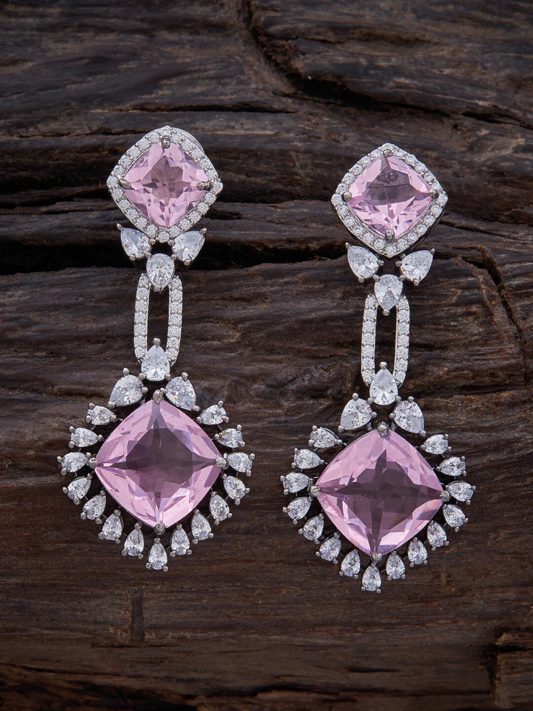 

Kushal's Fashion Jewellery Rhodium-Plated Contemporary Drop Earrings, Pink