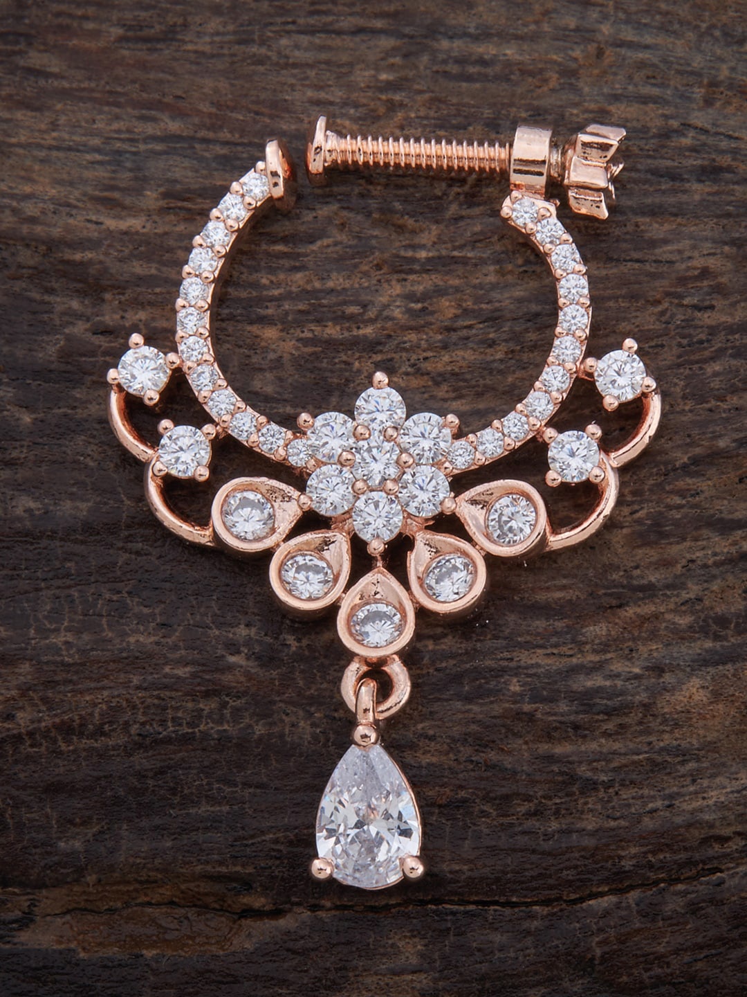 

Kushal's Fashion Jewellery Rose Gold-Plated CZ-Studded Nosepin