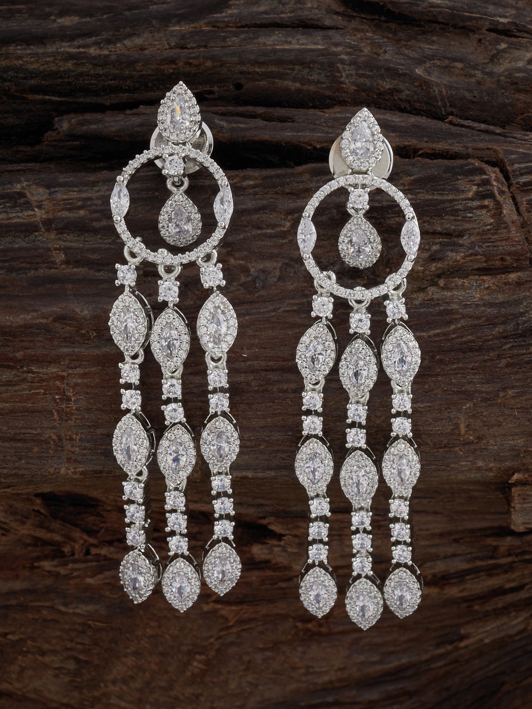 

Kushal's Fashion Jewellery Rhodium Plated Zircon Contemporary Drop Earrings, White