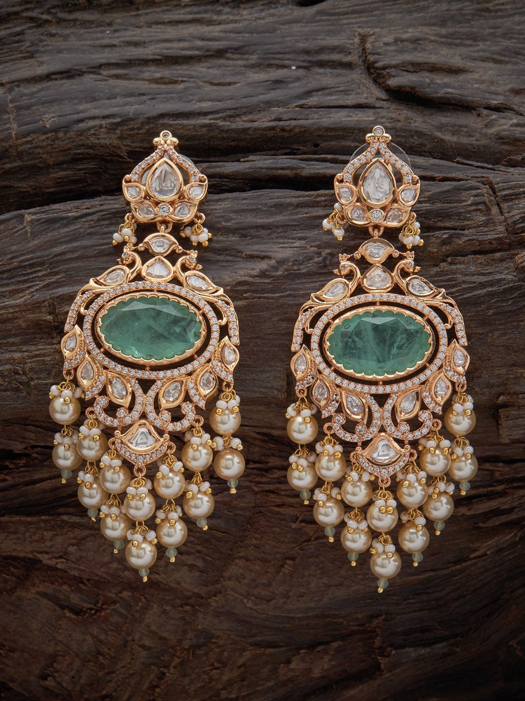 

Kushal's Fashion Jewellery Gold-Plated Kundan Contemporary Drop Earrings, Sea green