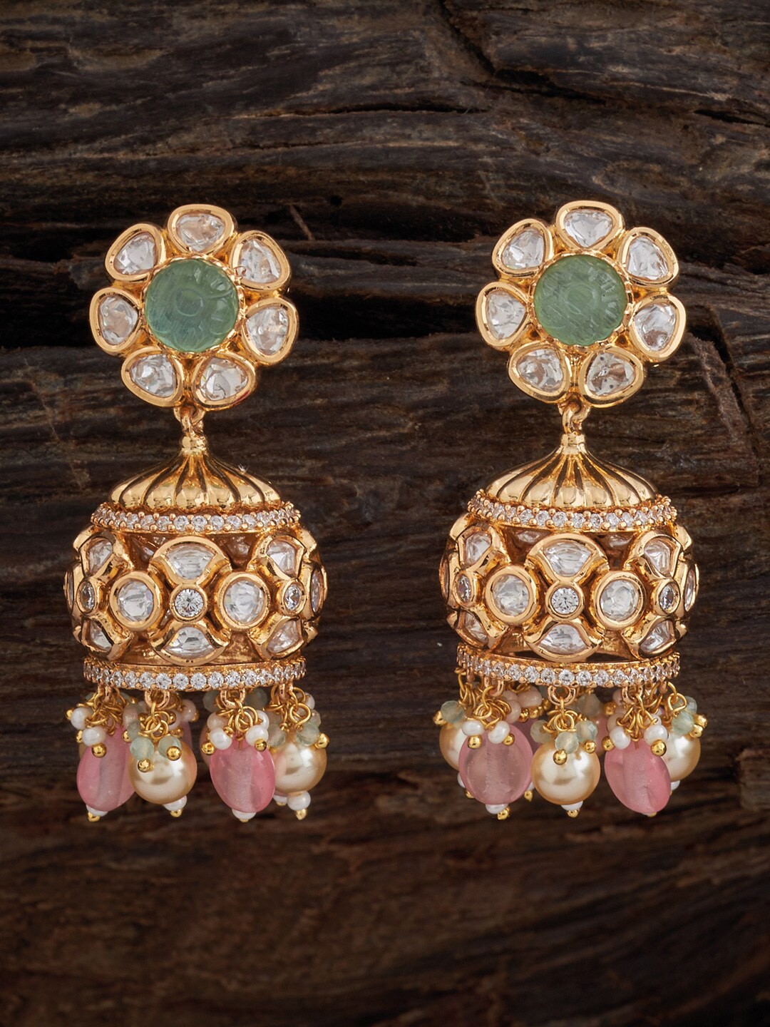 

Kushal's Fashion Jewellery Gold-Plated Contemporary Jhumkas Earrings, Pink