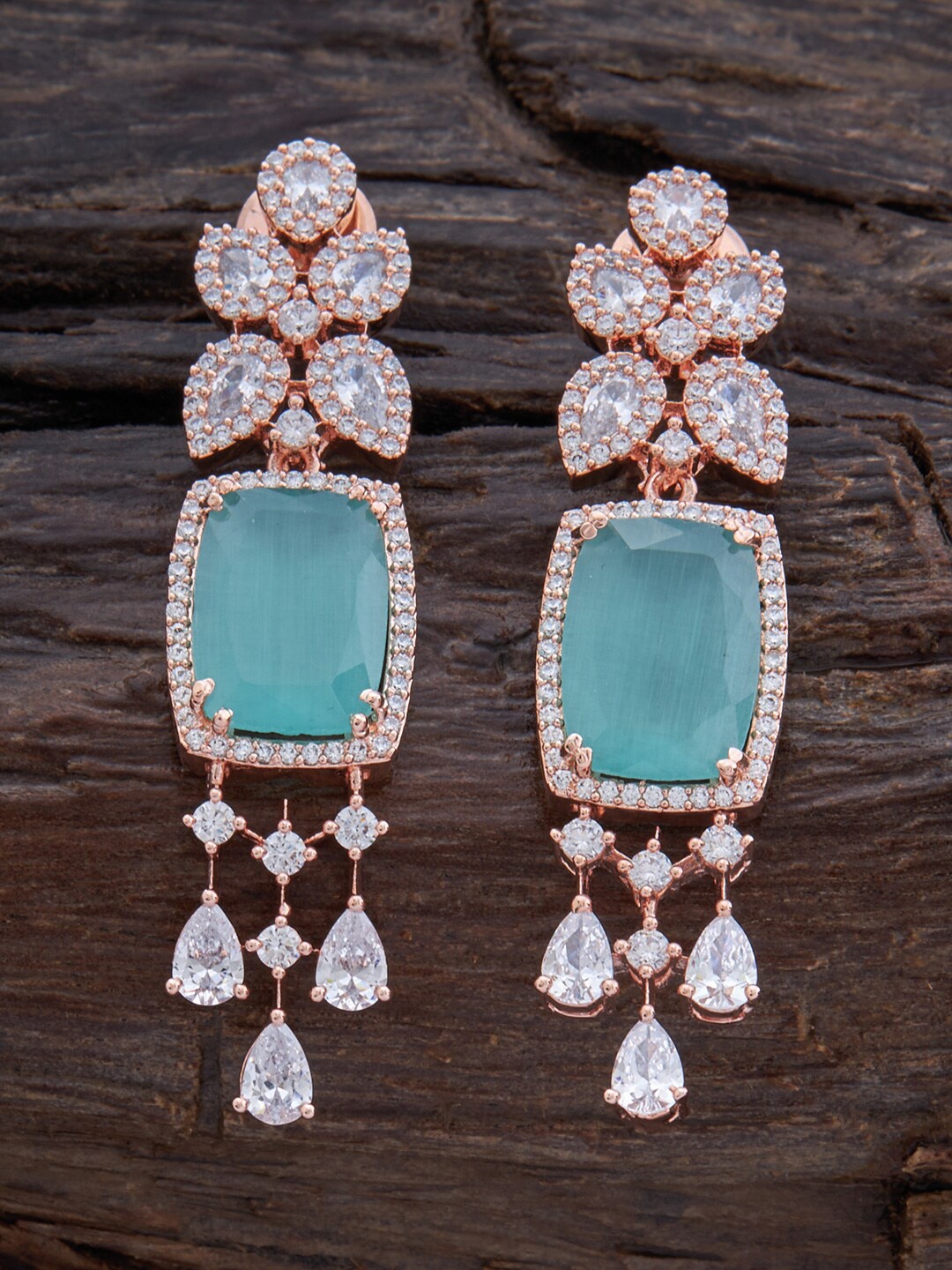 

Kushal's Fashion Jewellery Rose Gold-Plated Contemporary Drop Earrings, Sea green