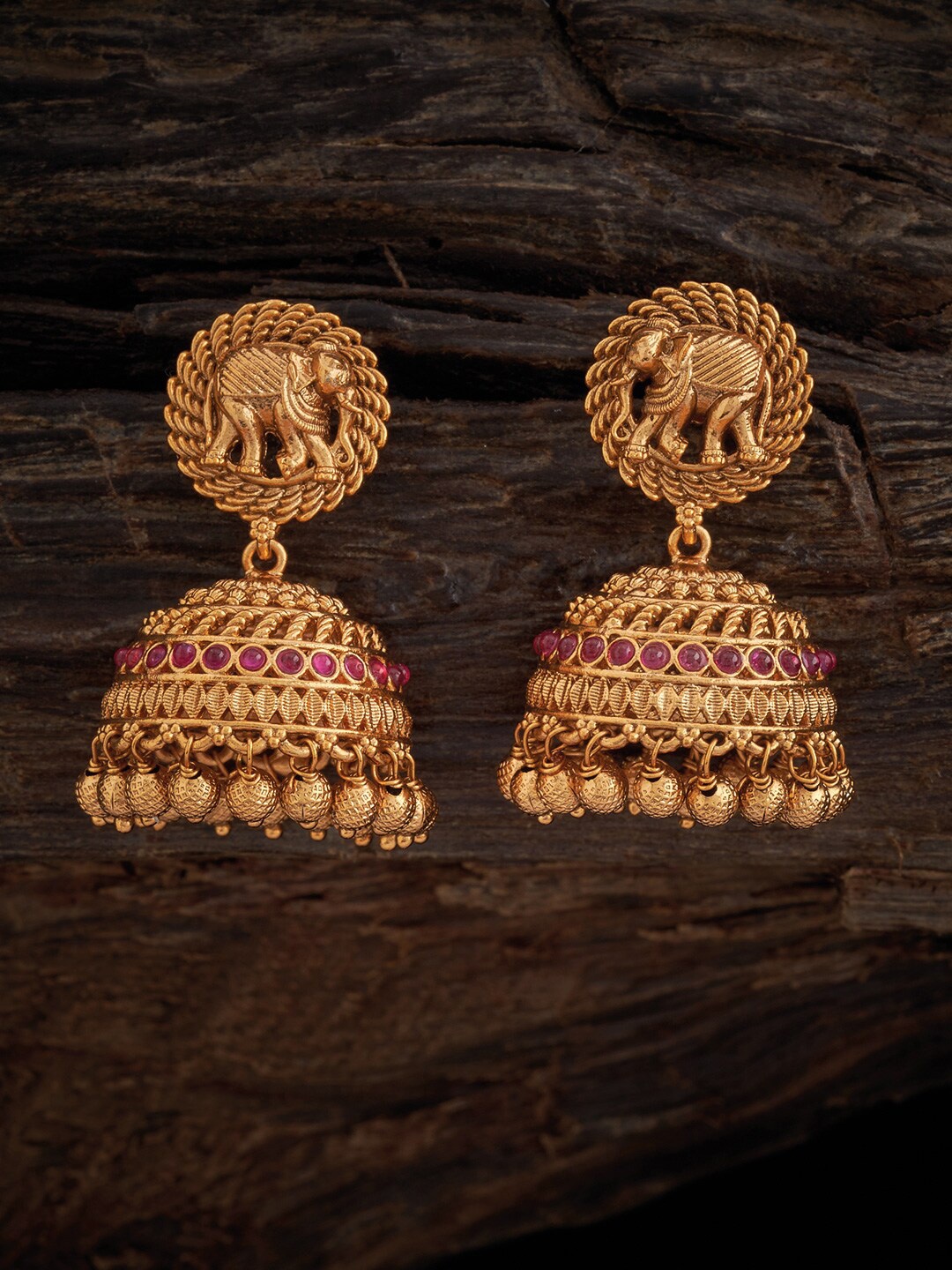 

Kushal's Fashion Jewellery Contemporary Antique Jhumkas Earrings, Pink