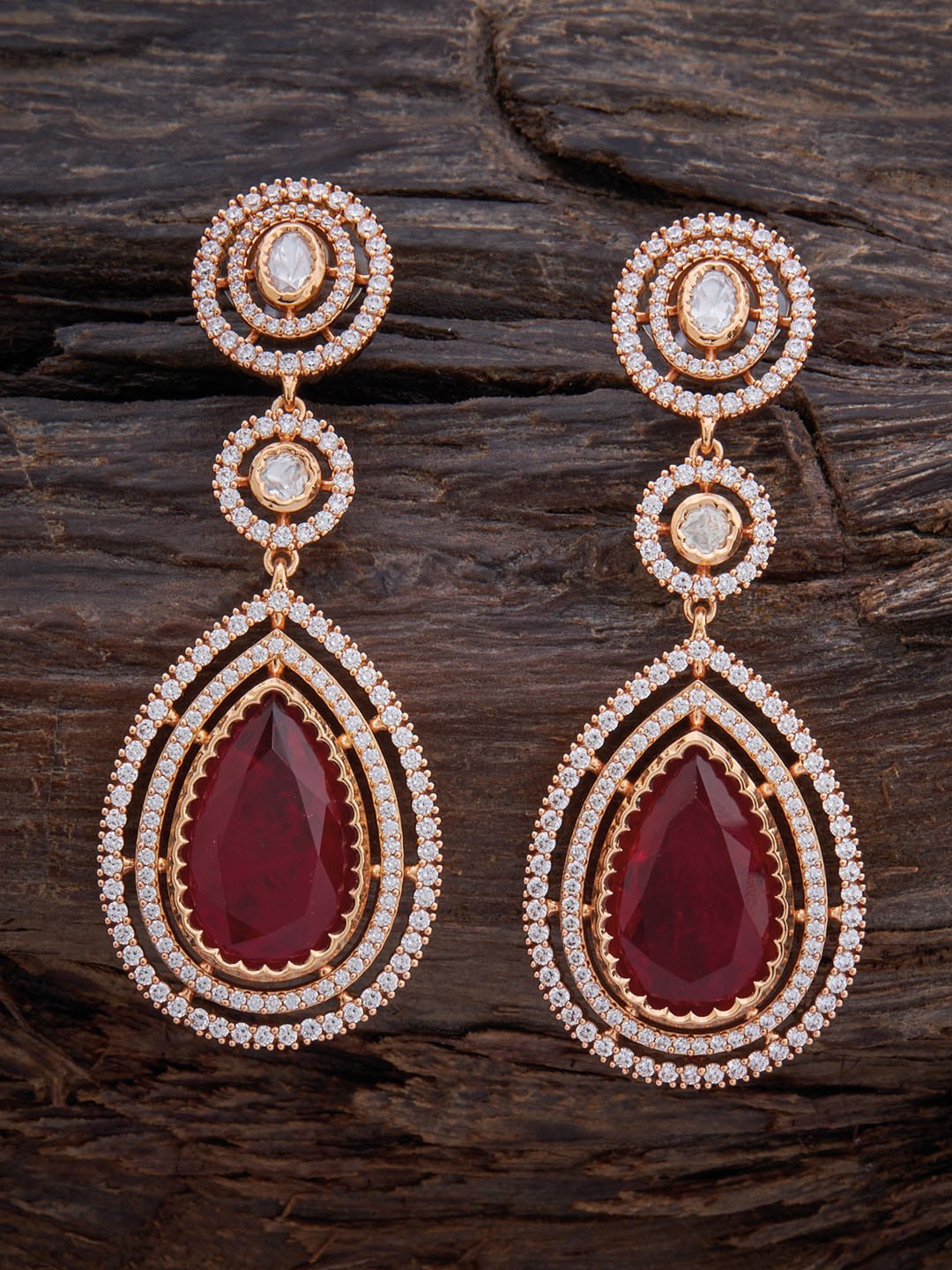 

Kushal's Fashion Jewellery Gold-Plated Zircon Contemporary Drop Earrings, Red