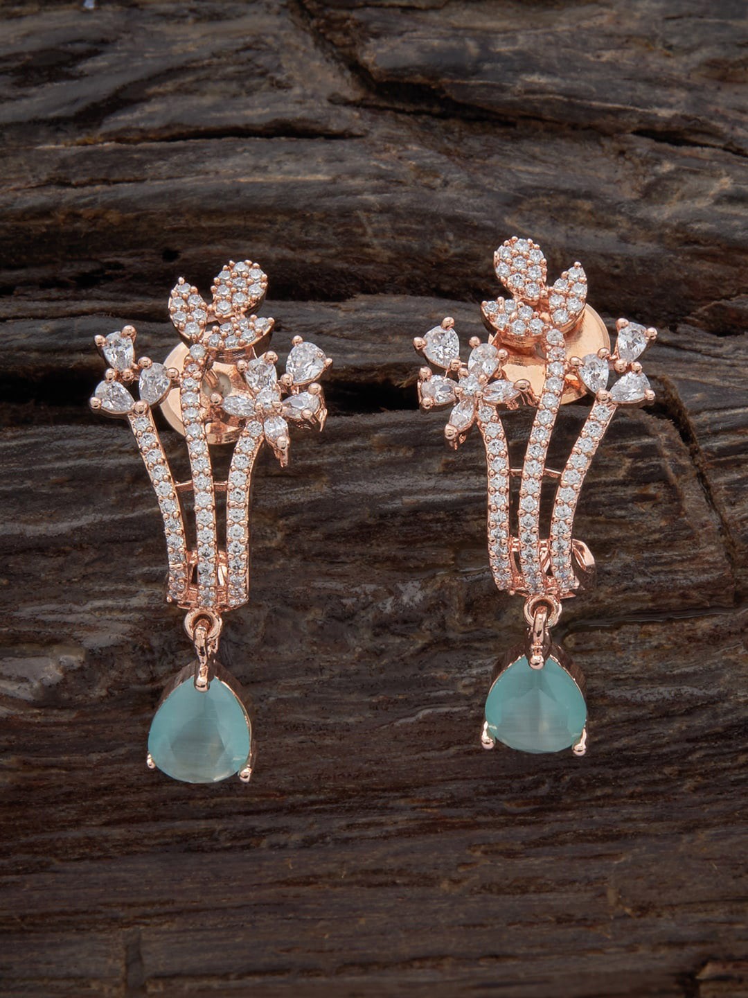 

Kushal's Fashion Jewellery Rose-Gold Plated Contemporary Drop Earrings, Sea green