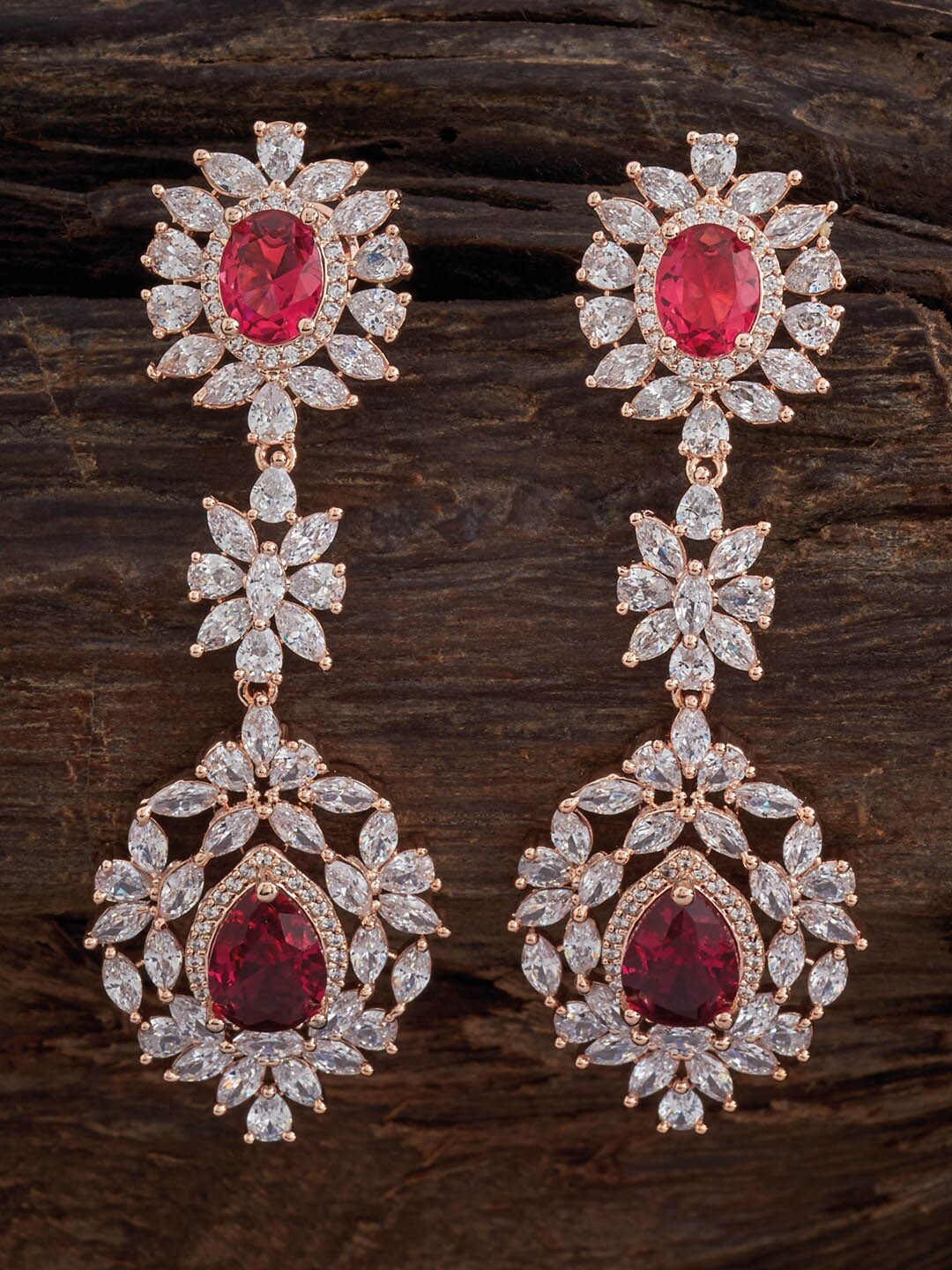 

Kushal's Fashion Jewellery Rose Gold-Plated Contemporary Drop Earrings, Red
