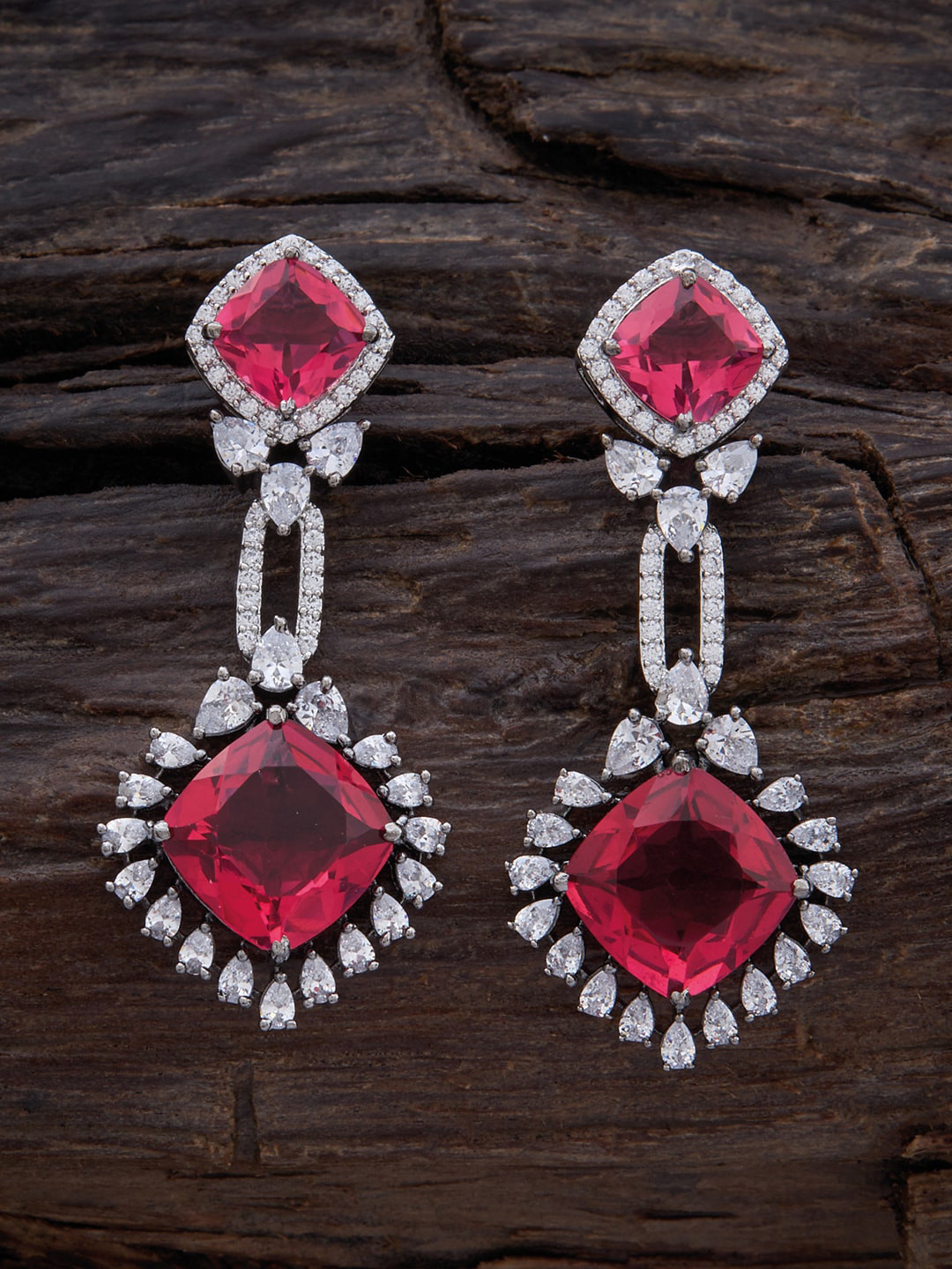 

Kushal's Fashion Jewellery Rhodium-Plated Contemporary Drop Earrings, Red