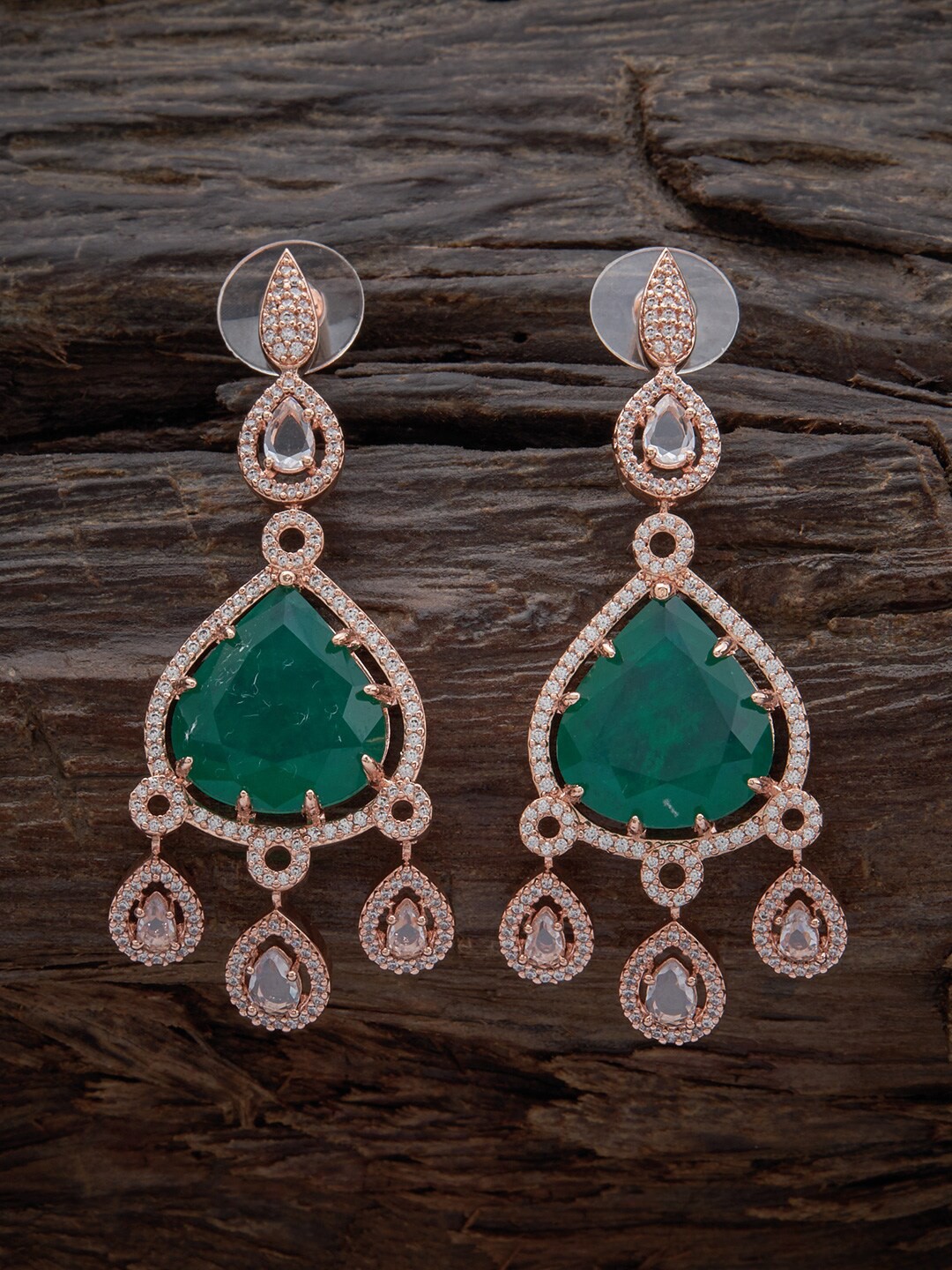 

Kushal's Fashion Jewellery Rose Gold-Plated Contemporary Drop Earrings, Green