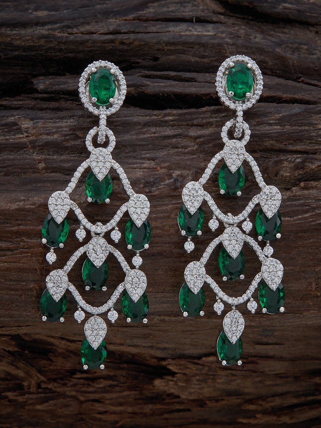 

Kushal's Fashion Jewellery Rhodium-Plated Contemporary Drop Earrings, Green