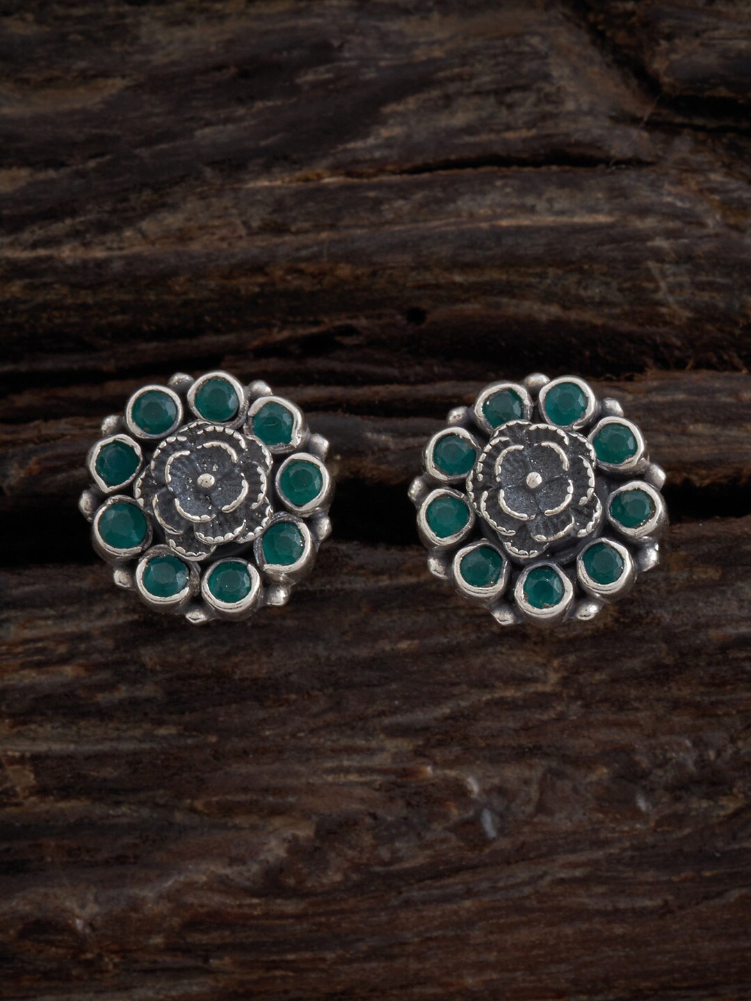 

Kushal's Fashion Jewellery 92.5 Pure Silver Contemporary Studs Earrings, Green