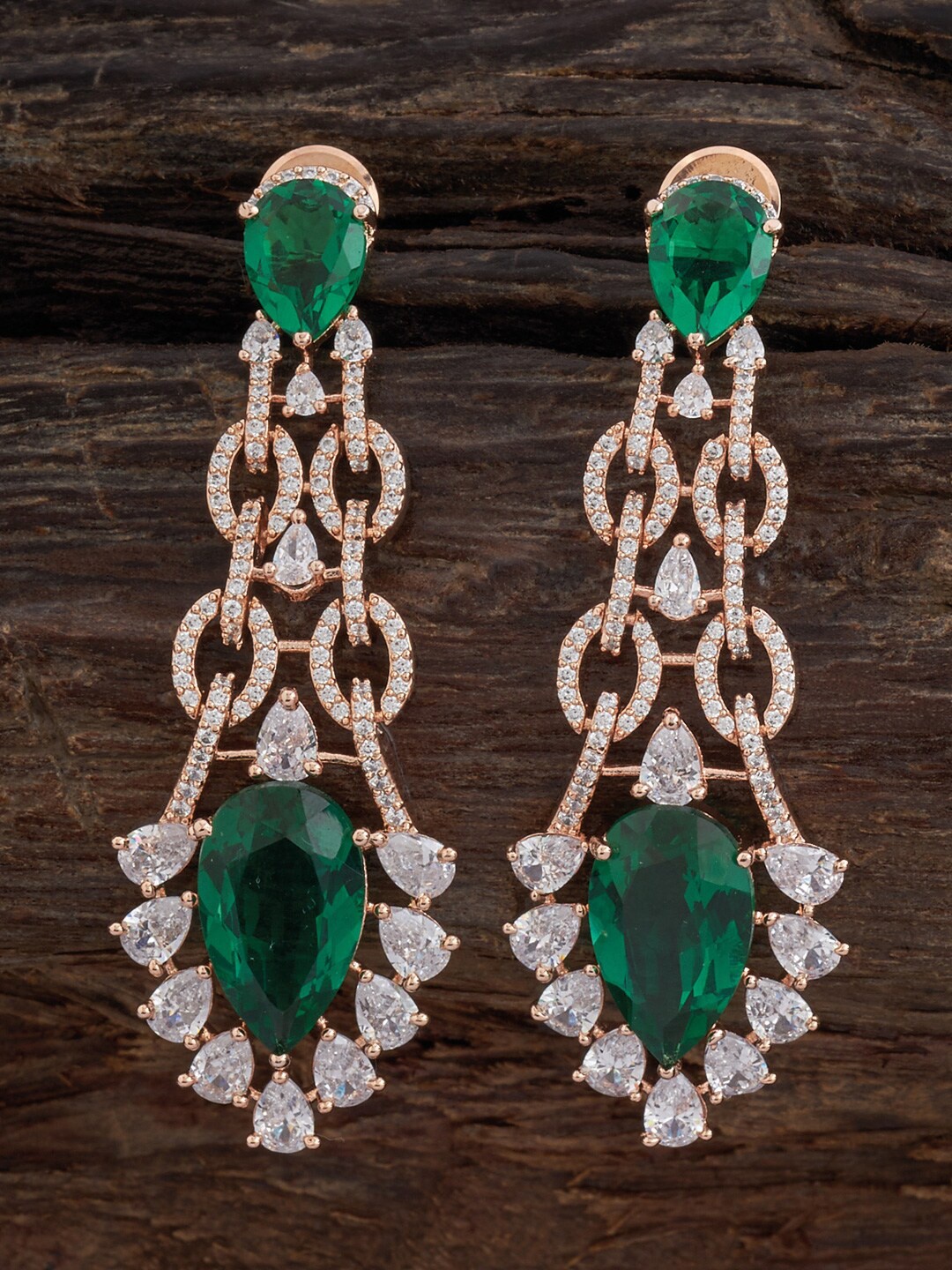 

Kushal's Fashion Jewellery Rose Gold-Plated Contemporary Drop Earrings, Green