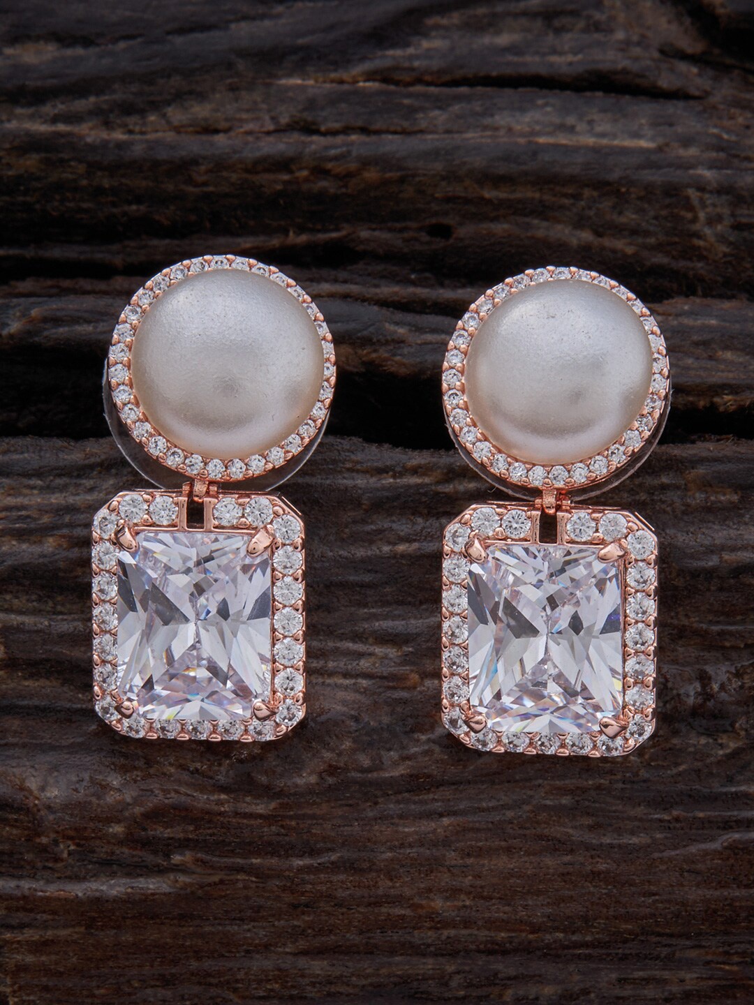 

Kushal's Fashion Jewellery Rose Gold-Plated Square Drop Earrings, White