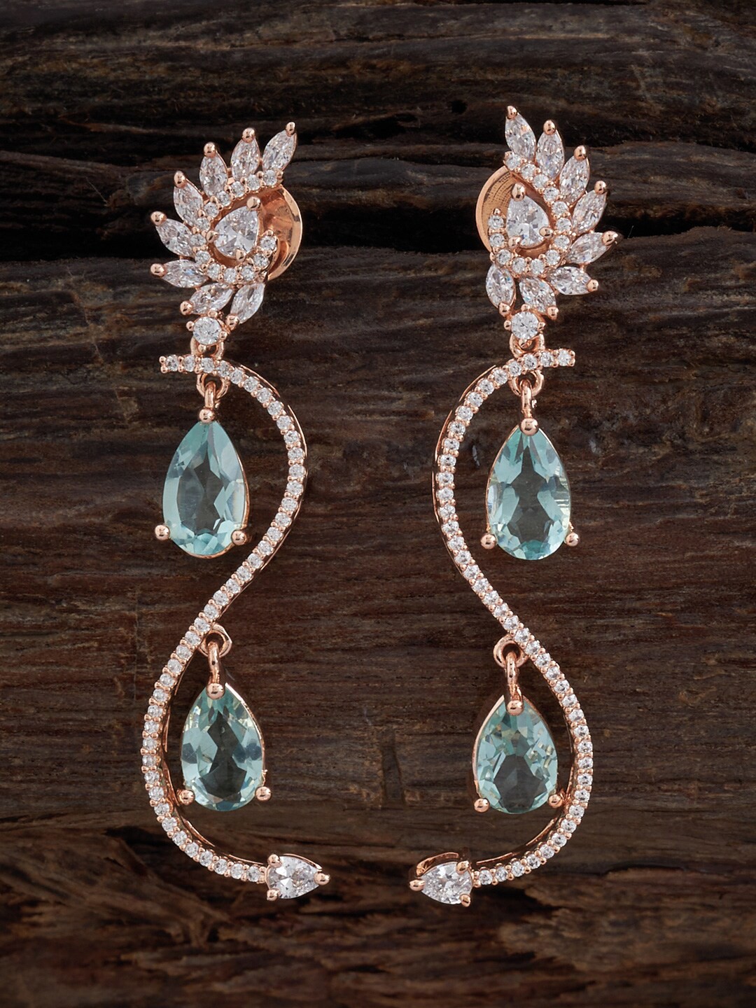 

Kushal's Fashion Jewellery Rose Gold-Plated Zircon Contemporary Drop Earrings, Sea green