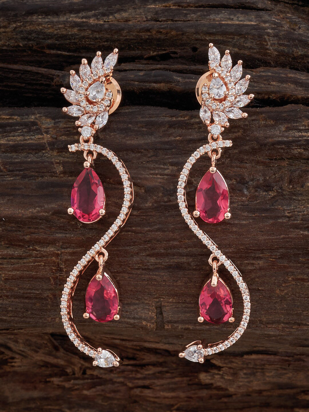 

Kushal's Fashion Jewellery Rose-Gold Plated Contemporary Drop Earrings, Red