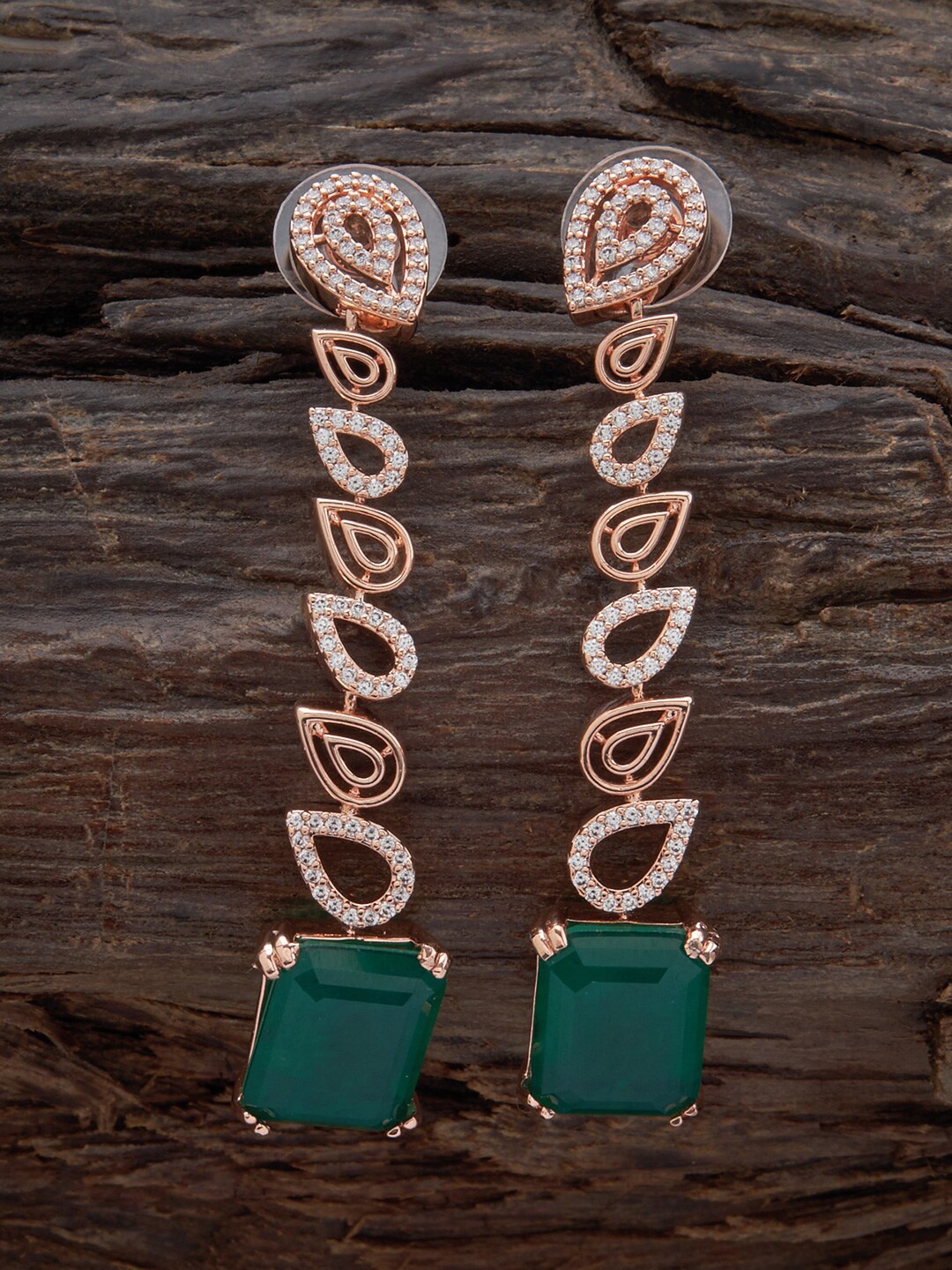 

Kushal's Fashion Jewellery Rose Gold Plated Zircon Studded Contemporary Drop Earrings, Green