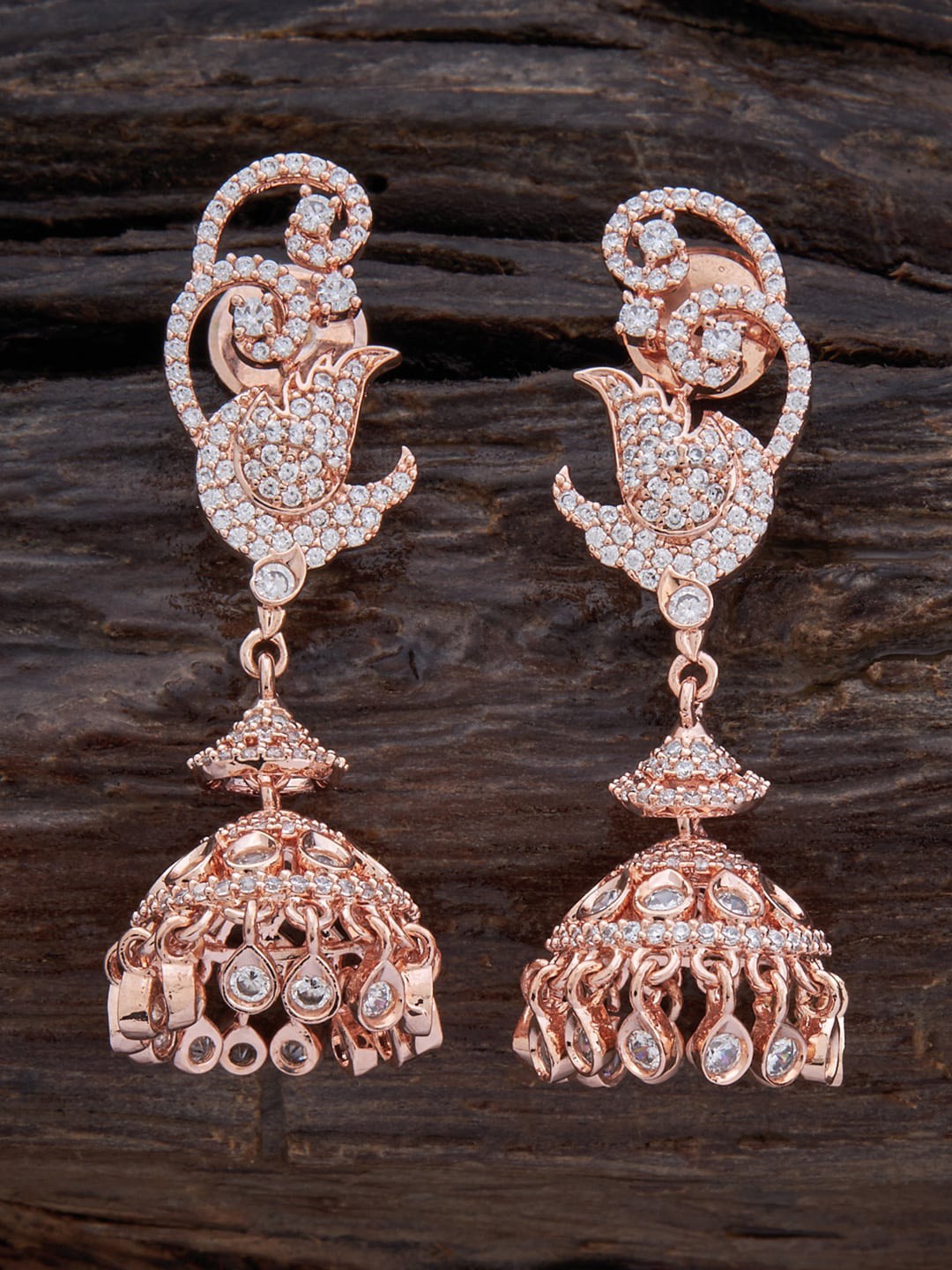 

Kushal's Fashion Jewellery Rose Gold-Plated Contemporary Jhumkas Earrings, White
