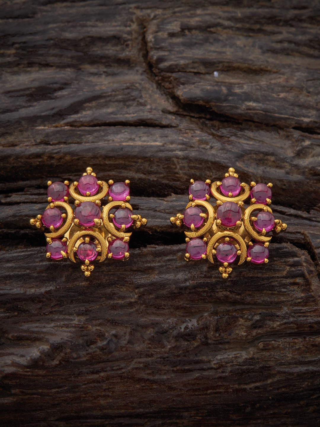 

Kushal's Fashion Jewellery Gold-Plated Stone-Studded Floral Studs Earrings, Pink