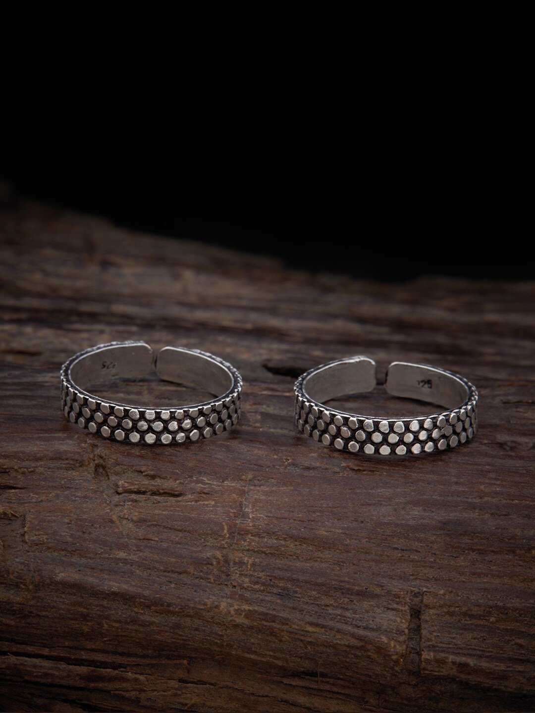 

Kushal's Fashion Jewellery Set Of 2 Oxidised Rhodium-Plated Toe Rings, Silver