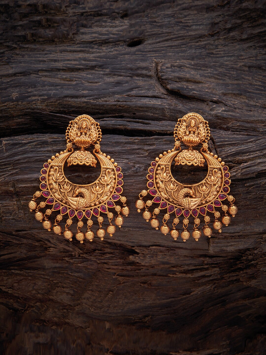 

Kushal's Fashion Jewellery Gold-Plated Contemporary Chandbalis, Red