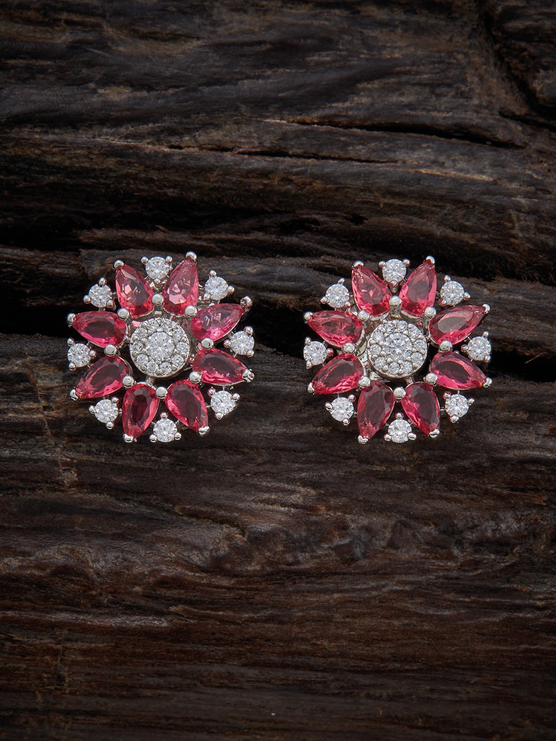 

Kushal's Fashion Jewellery Rhodium-Plated Contemporary Studs Earrings, Red