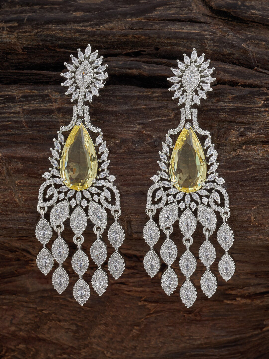 

Kushal's Fashion Jewellery Rhodium-Plated Zircon Contemporary Drop Earrings, Yellow