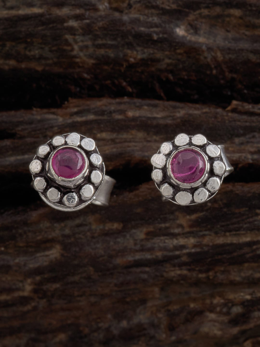 

Kushal's Fashion Jewellery Rhodium-Plated 92.5 Pure Silver Contemporary Studs Earrings, Red
