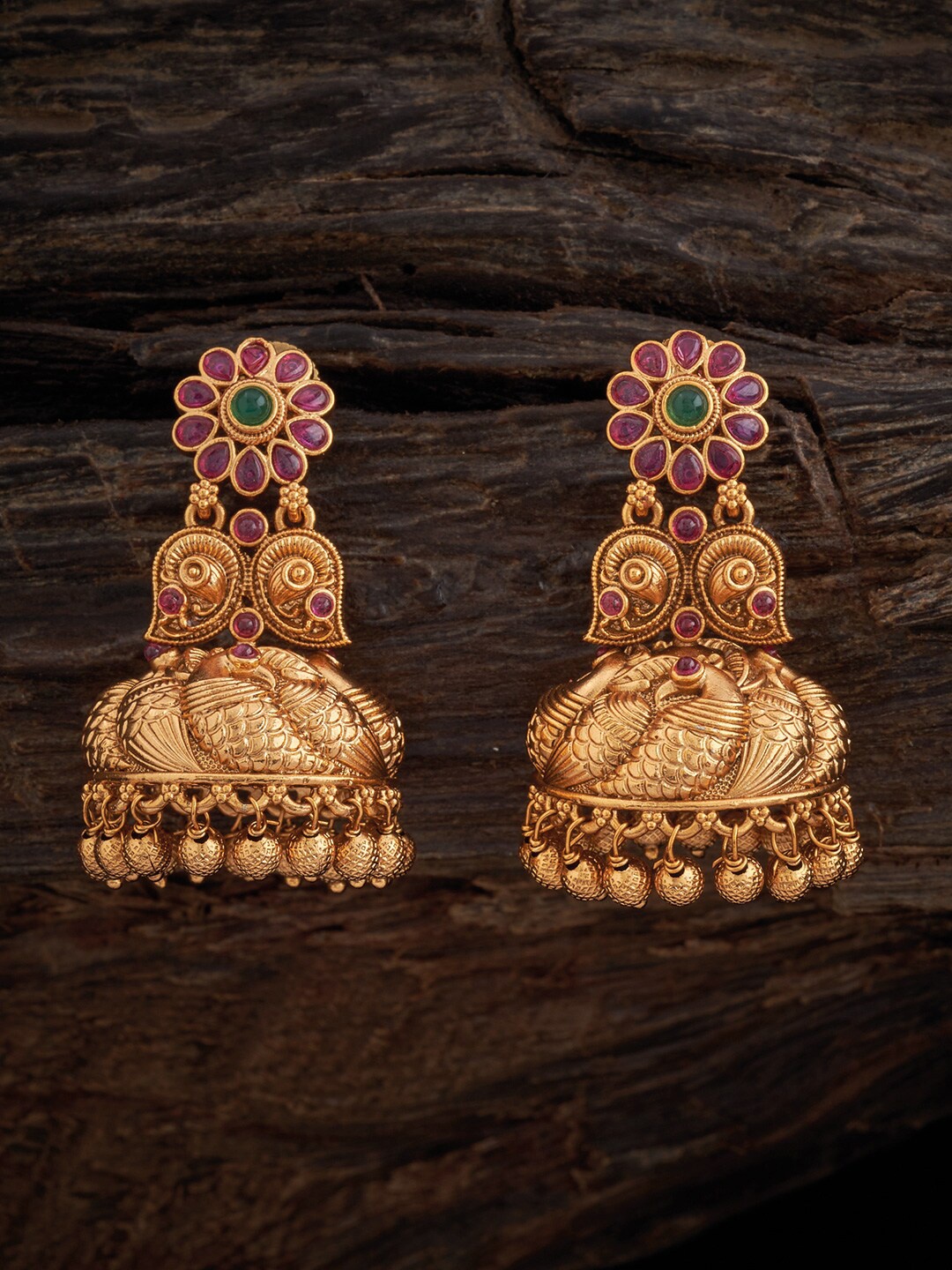 

Kushal's Fashion Jewellery Gold-Plated Antique Jhumkas Earrings