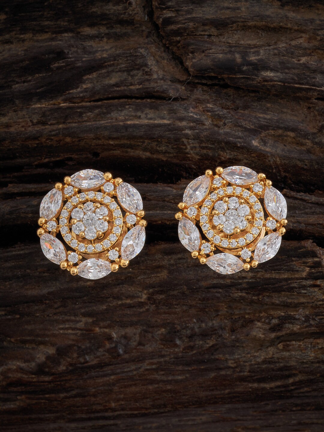 

Kushal's Fashion Jewellery Gold-Plated Zircon Circular Studs Earrings, White