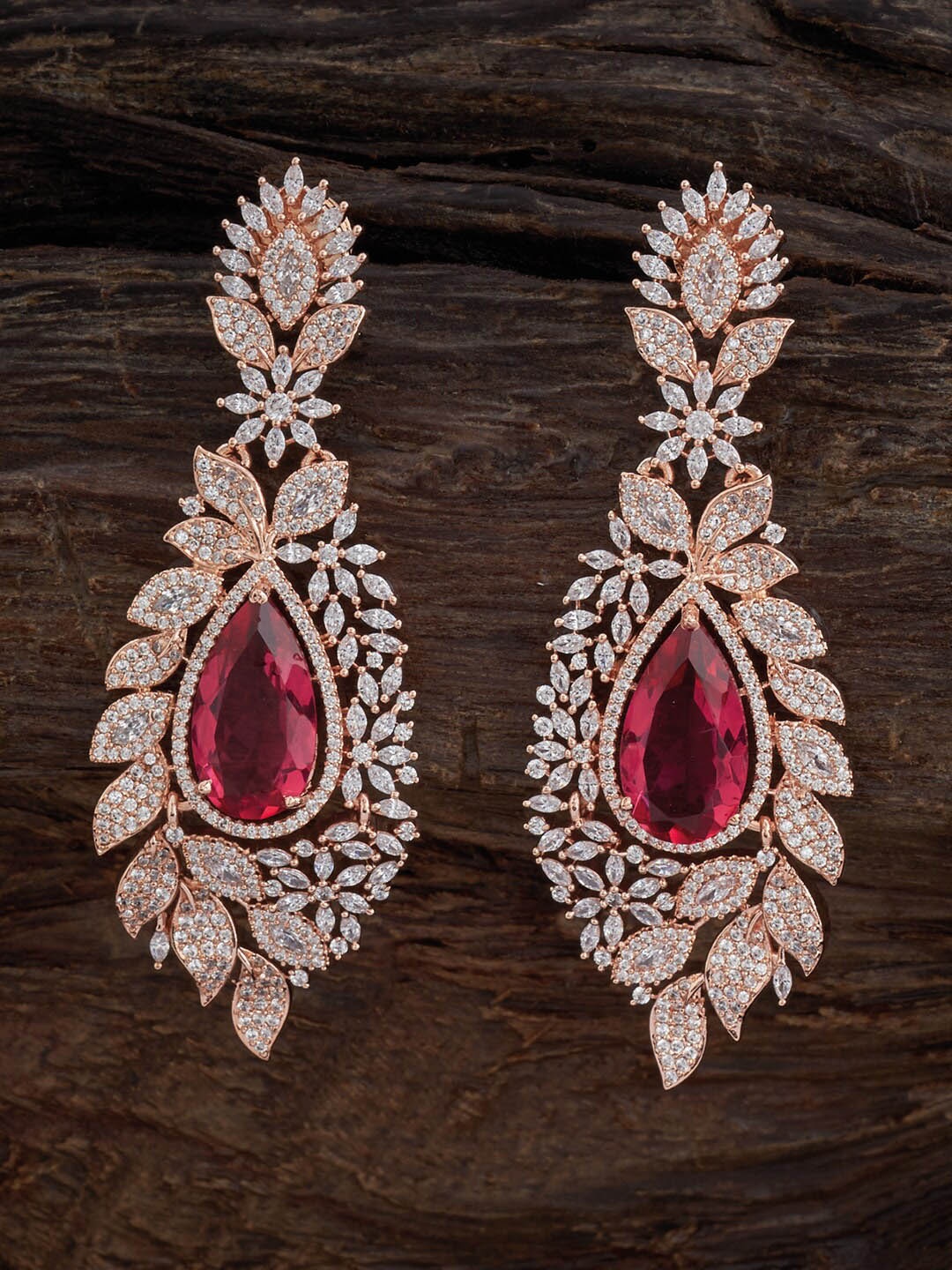 

Kushal's Fashion Jewellery Rose Gold-Plated Contemporary Drop Earrings, Red