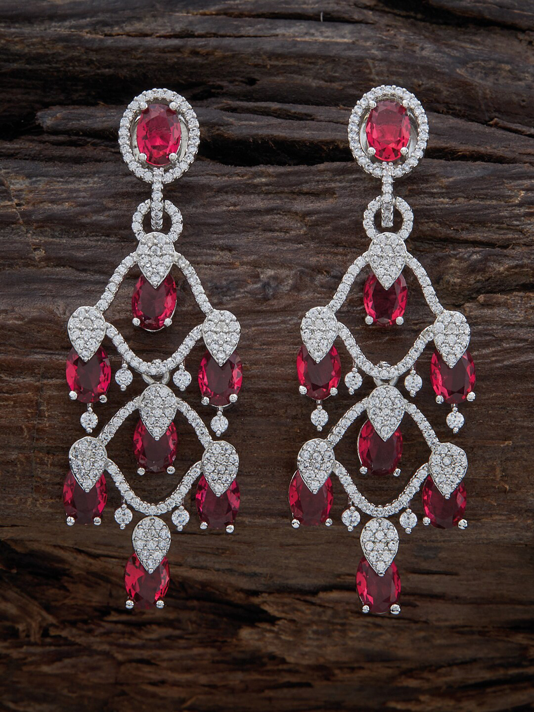 

Kushal's Fashion Jewellery Rhodium-Plated Contemporary Drop Earrings, Red
