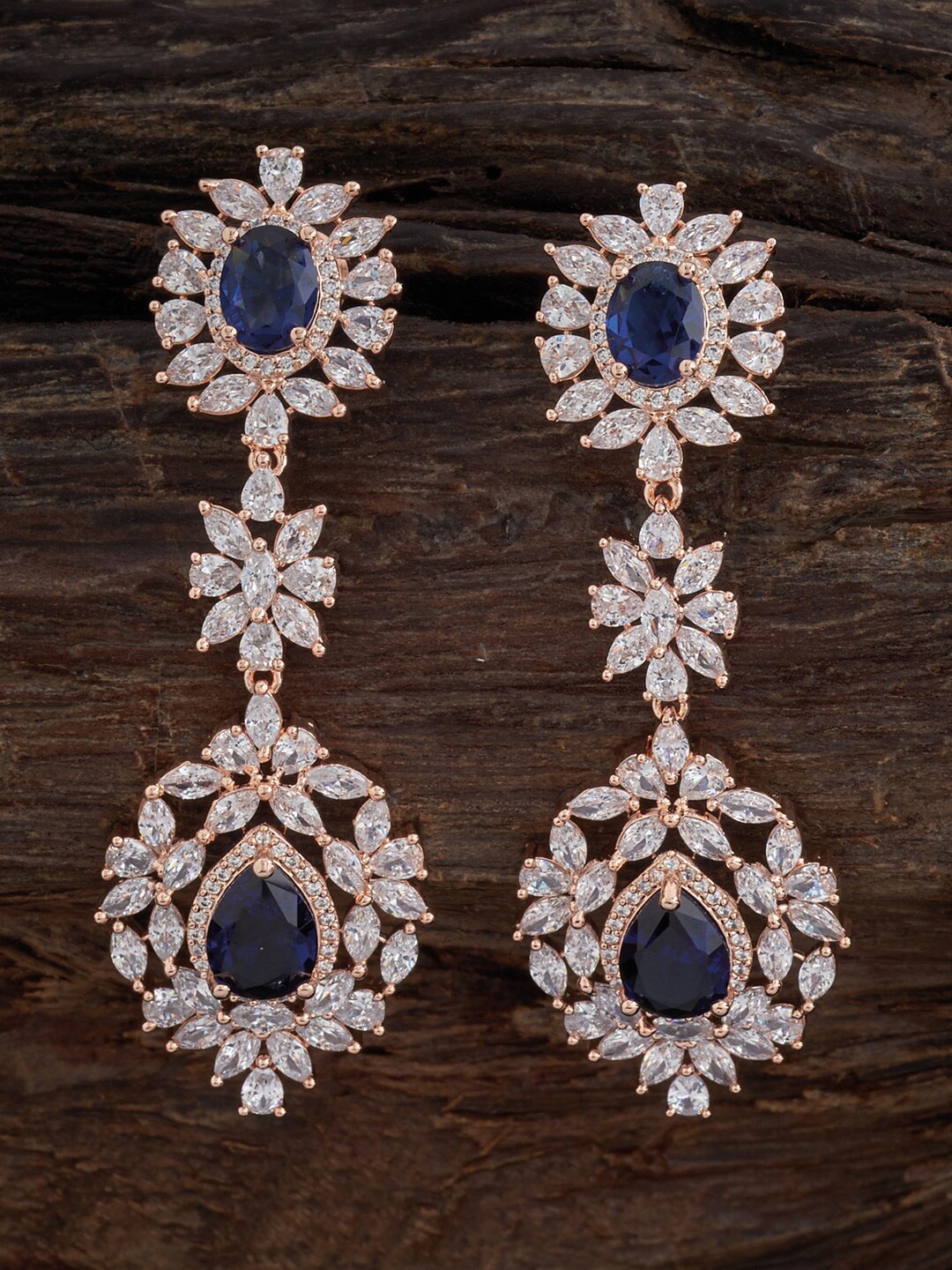 

Kushal's Fashion Jewellery Rose Gold-Plated Zircon Contemporary Drop Earrings, Blue