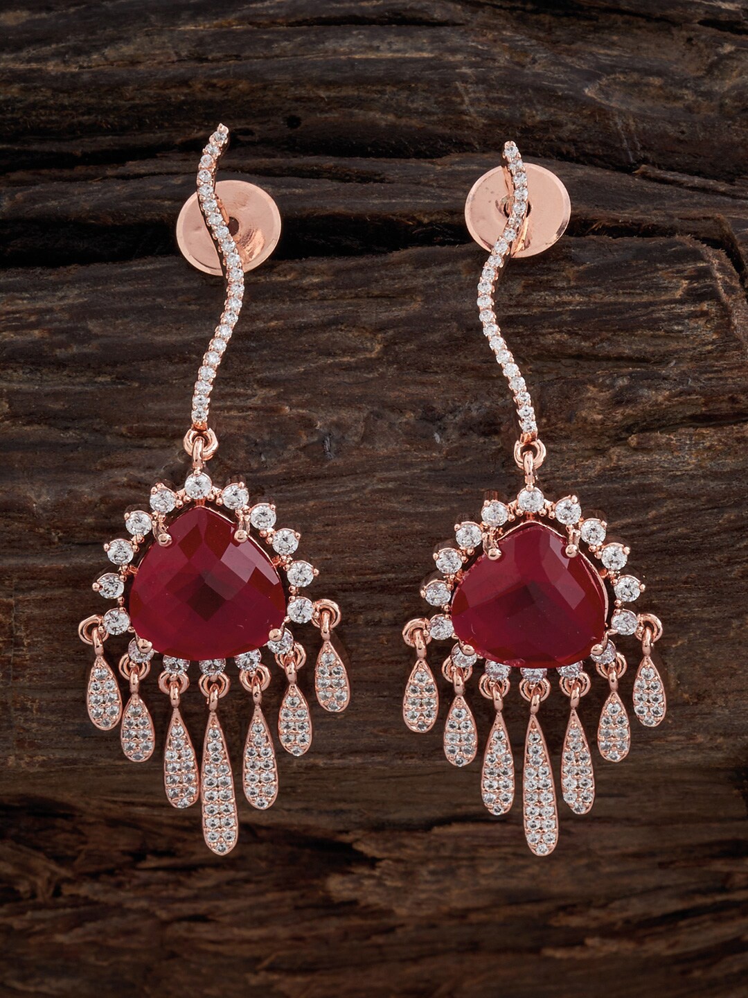 

Kushal's Fashion Jewellery Rose Gold-Plated Contemporary Drop Earrings, Red