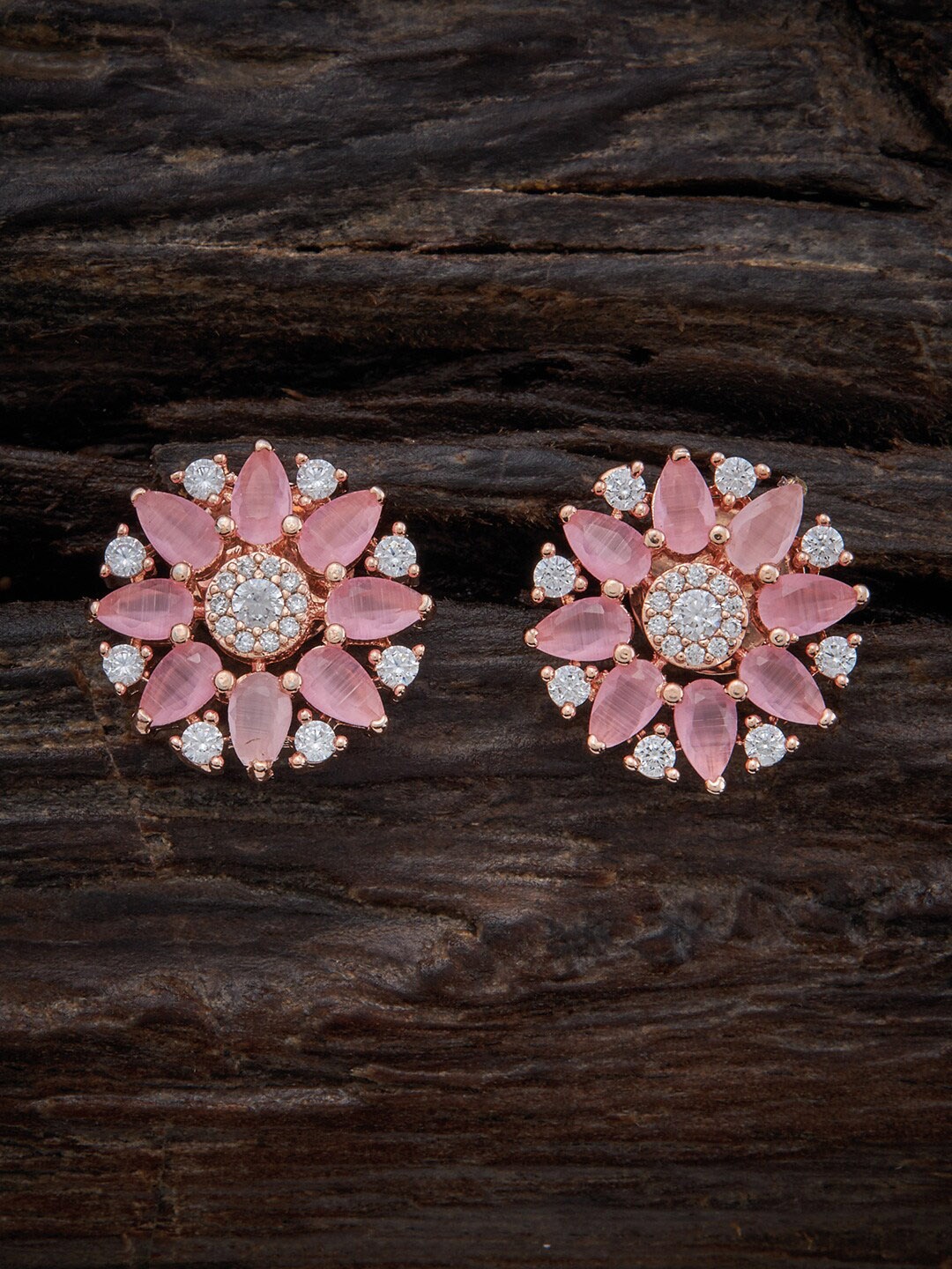 

Kushal's Fashion Jewellery Rose Gold-Plated Floral Studs Earrings, Pink