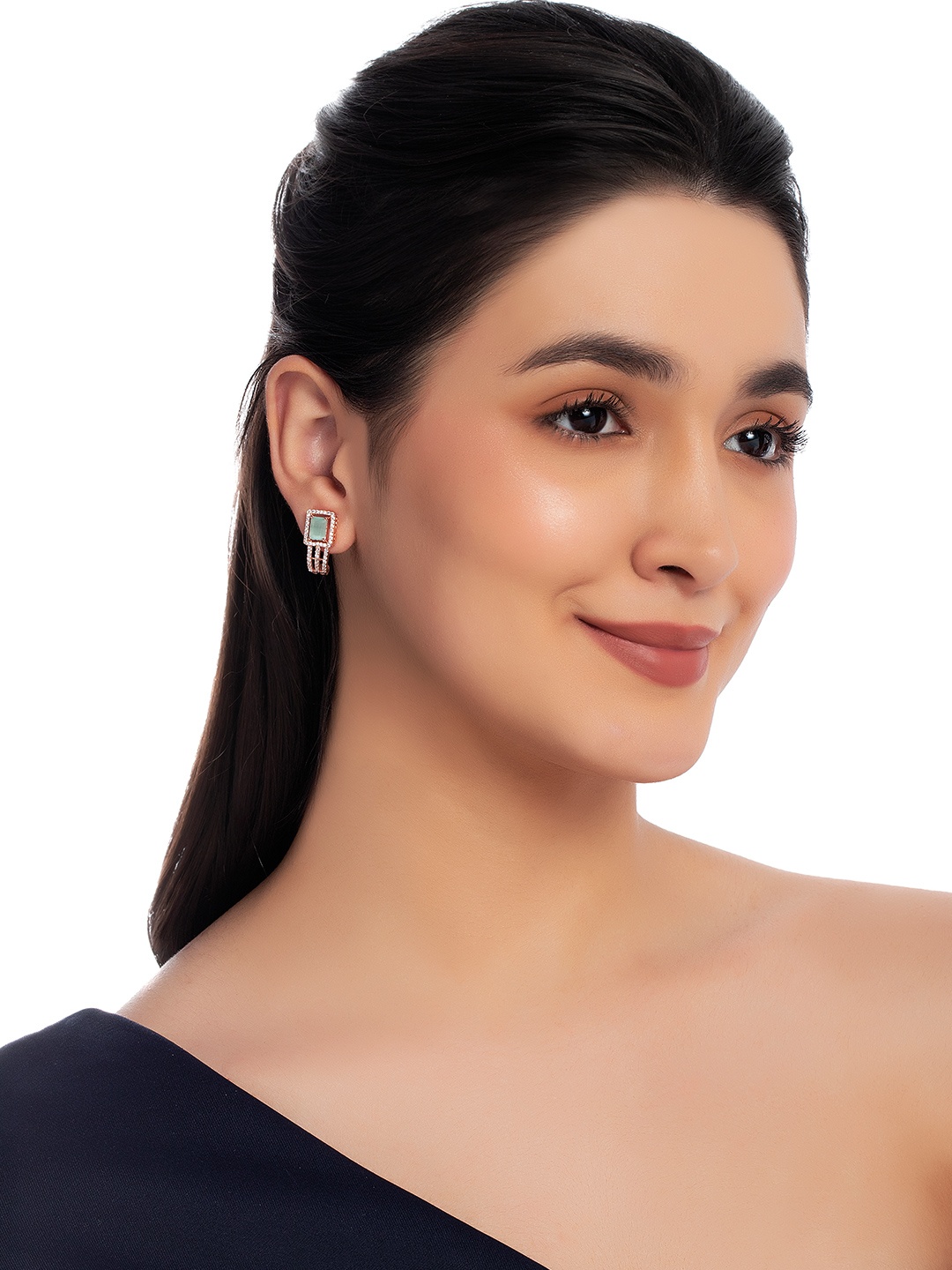 

Kushal's Fashion Jewellery Rose Gold-Plated Contemporary Drop Earrings, Sea green