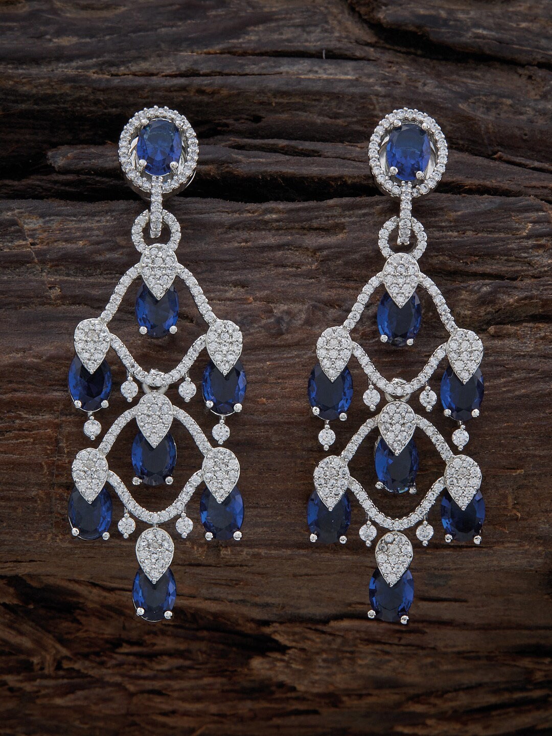 

Kushal's Fashion Jewellery Rhodium-Plated Contemporary Drop Earrings, Blue