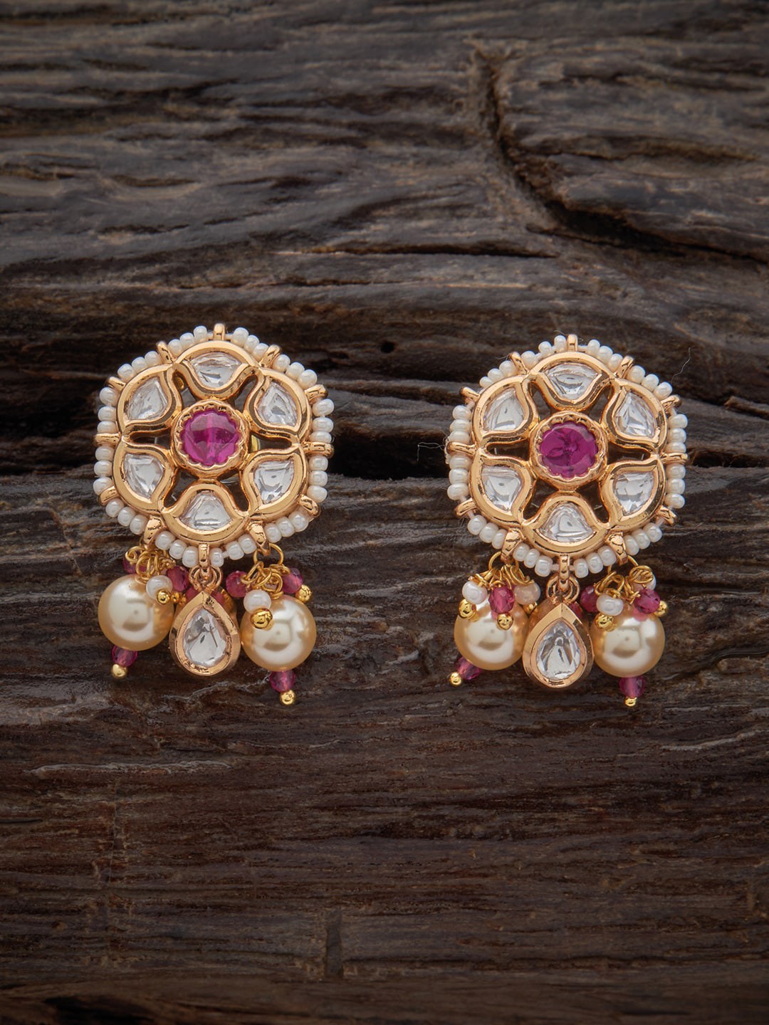 

Kushal's Fashion Jewellery Contemporary Ruby Kundan Drop Earrings, Red
