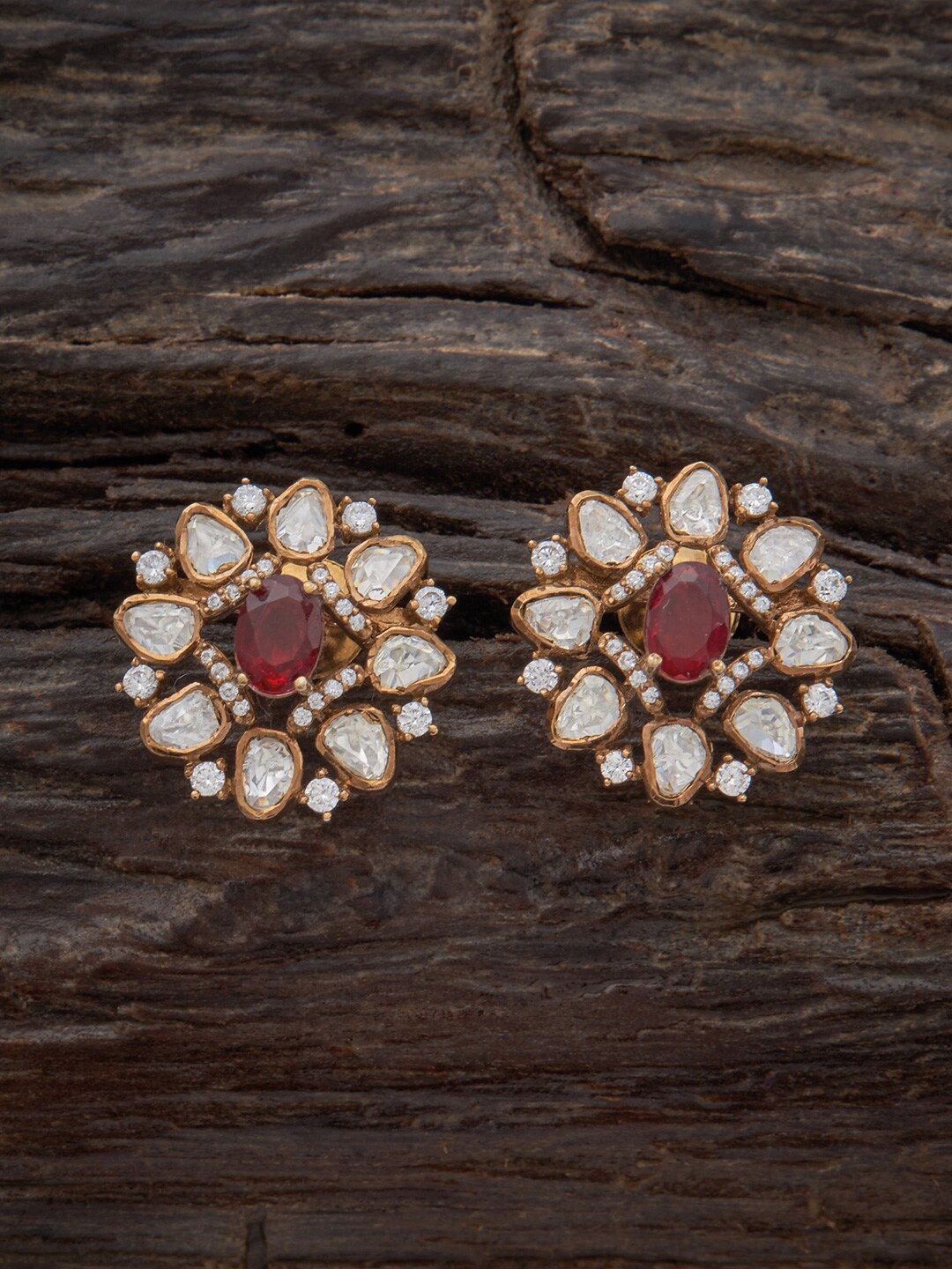 

Kushal's Fashion Jewellery 92.5 Pure Silver & Gold-Plated Floral Studs Earrings, Maroon