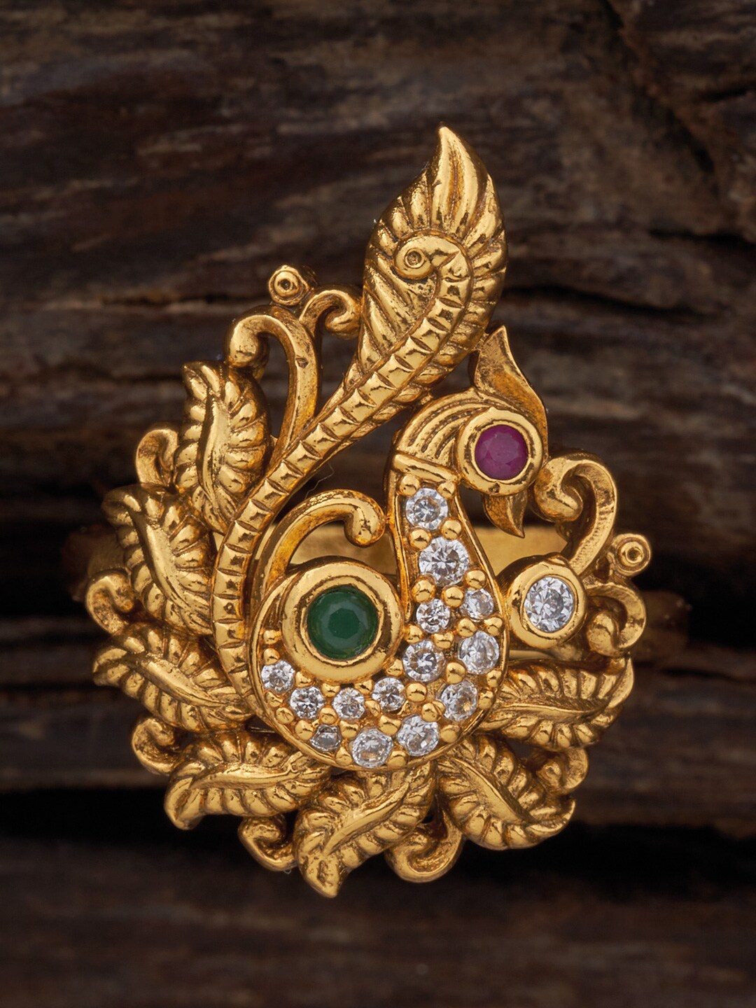 

Kushal's Fashion Jewellery Gold-Plated Stone-Studded Adjustable Finger Ring