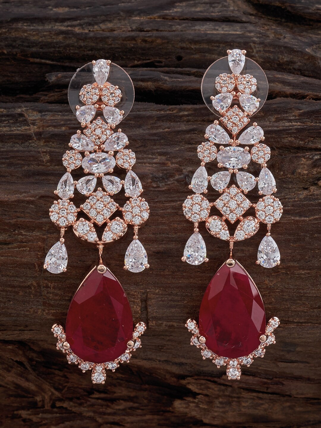 

Kushal's Fashion Jewellery Rose Gold-Plated Contemporary Drop Earrings, Maroon