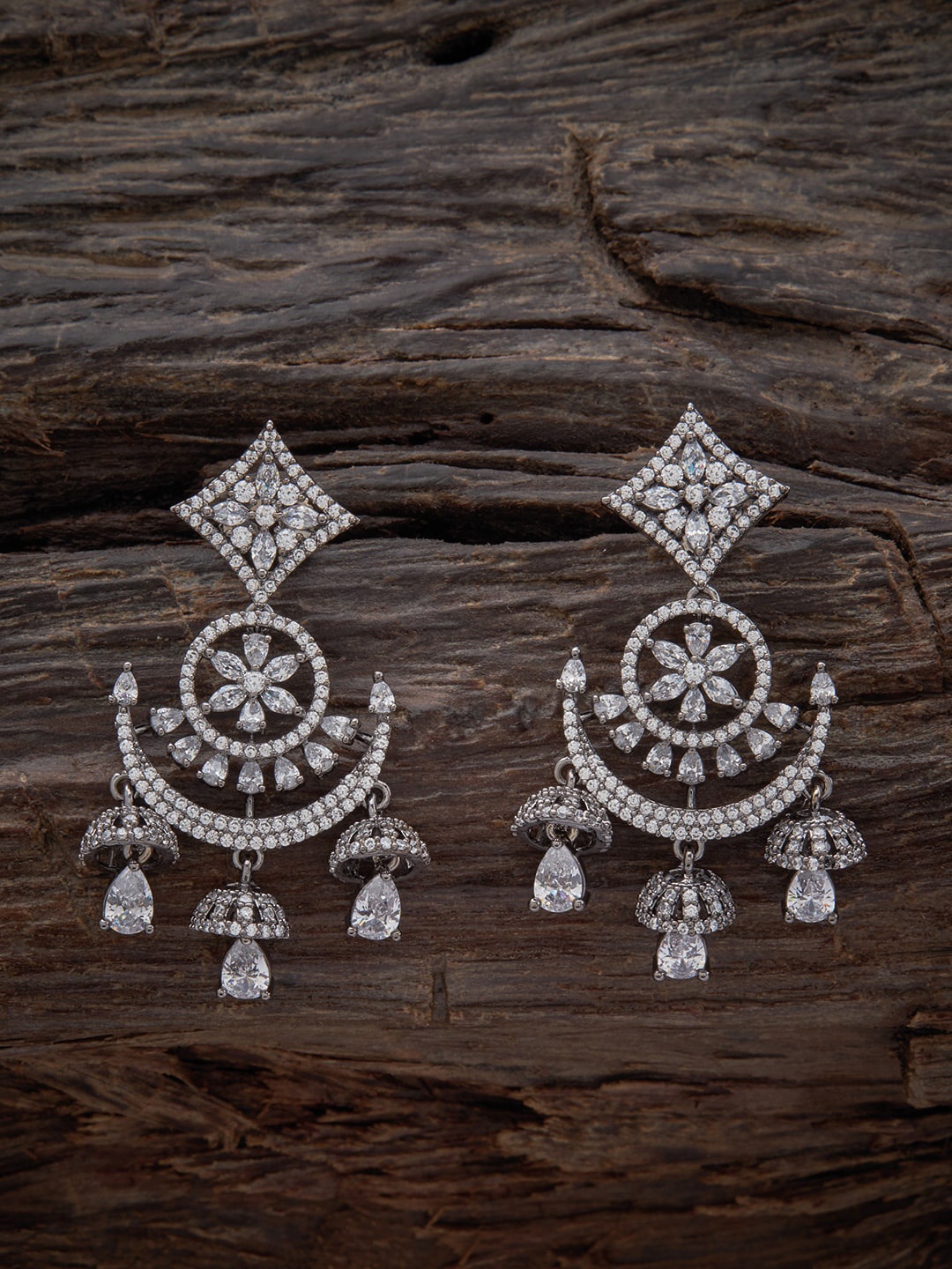 

Kushal's Fashion Jewellery Rhodium-Plated Classic Chandbalis Earrings, White