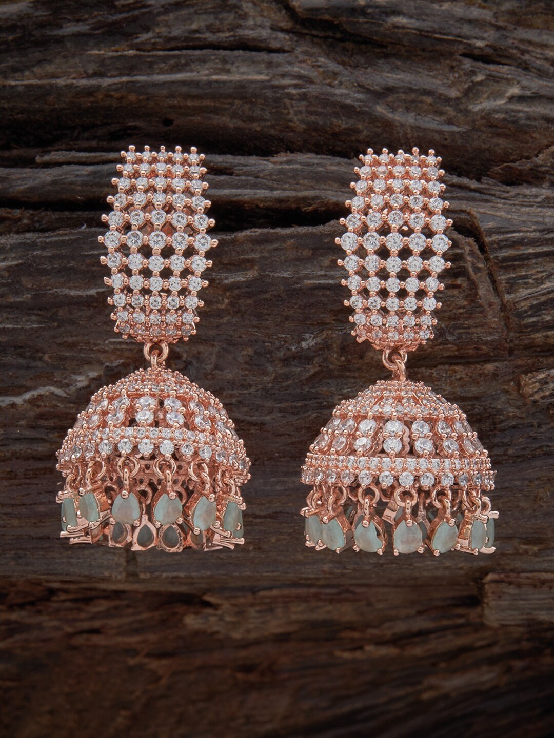 

Kushal's Fashion Jewellery Rose Gold-Plated Dome Shape Jhumkas Earrings, White